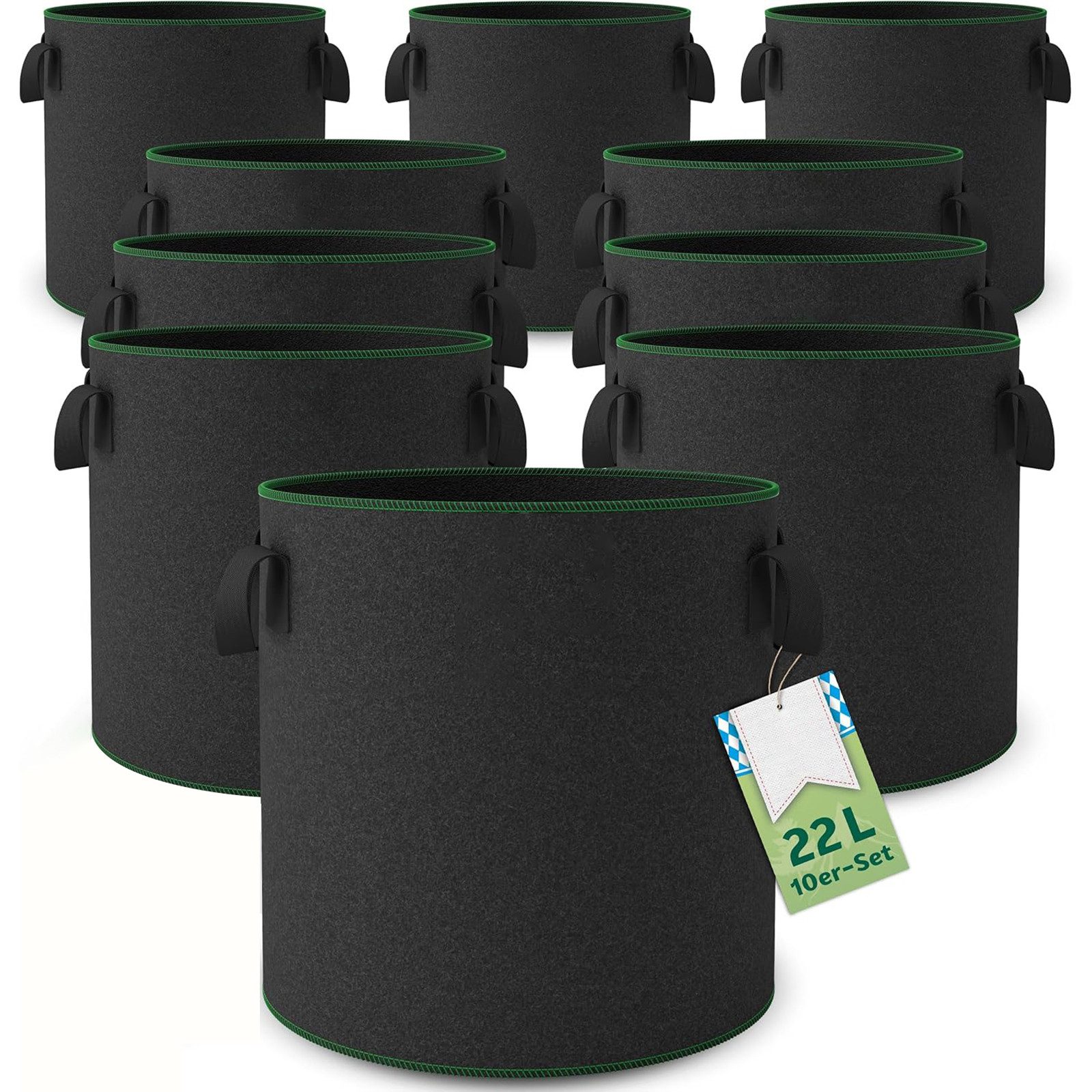 AIMAX Blumentopf Pflanzsack 10x 22L verdickter Filz-Vlies, atmungsaktiv mit Griffen, Tomatentopf & Kartoffel Pflanzsack, für Gemüse, Balkon & Garten.