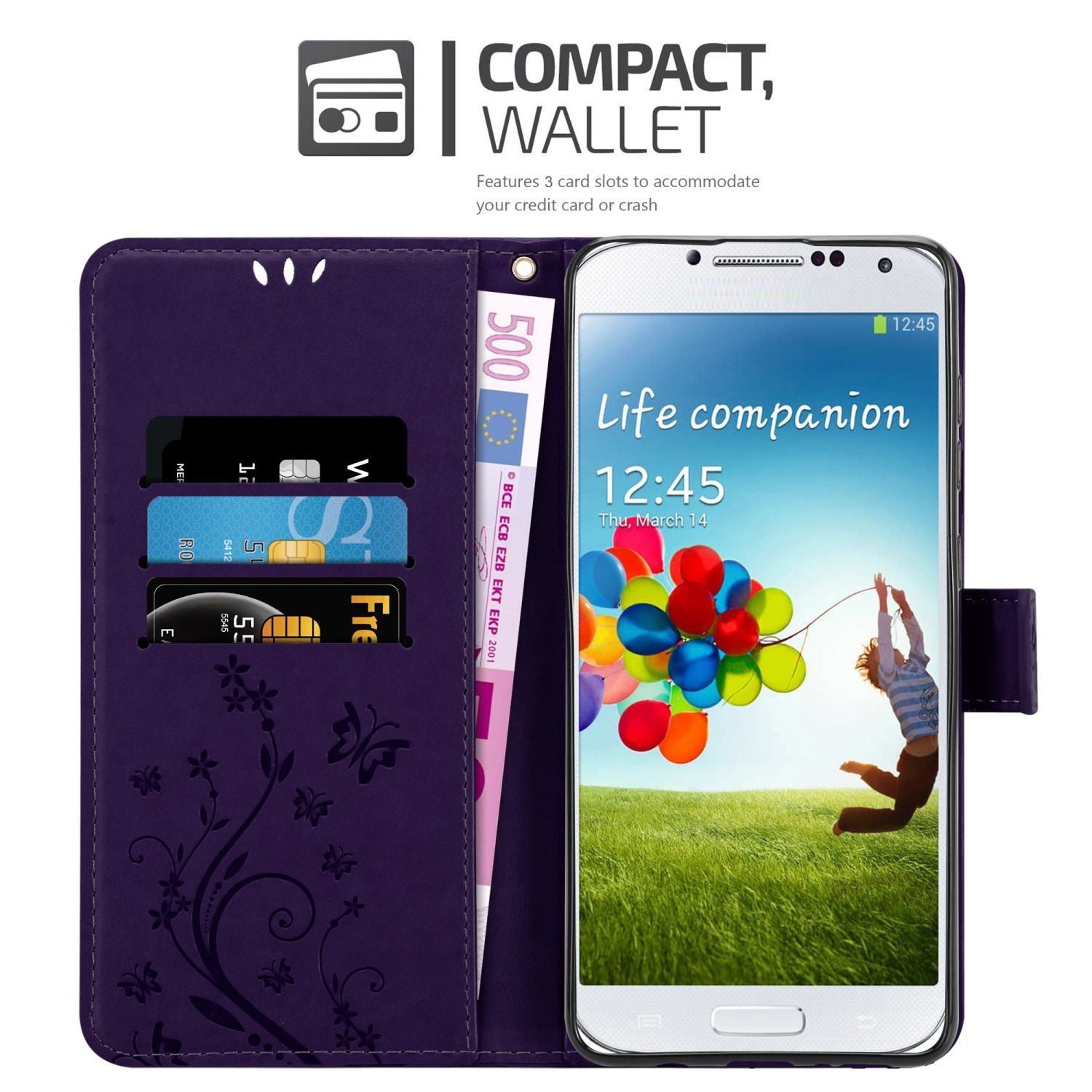 Cadorabo Handyhülle für Samsung Galaxy S4 Hülle Samsung Galaxy S4, Hülle Schutzhülle Blumen Flower mit Standfunktion Kartenfach Magnet