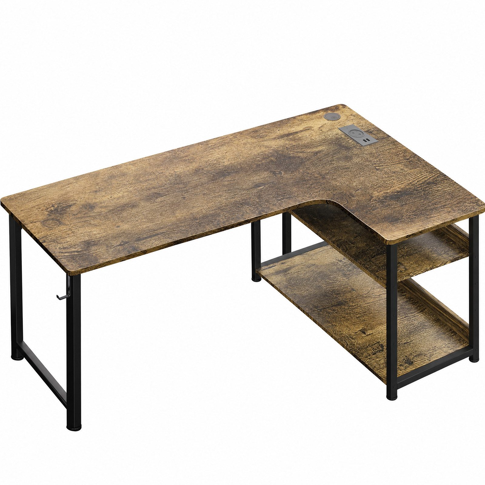 GTPLAYER Schreibtisch Gaming Tisch Eckschreibtisch mit Regal USB-Ladeanschluss und Steckdose (1 Tisch), 120/100cm Computertisch L Form, PC Tisch für Büro, Heimbüro