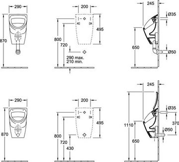 Villeroy & Boch WC-Komplettset V&B Absaug-Urinal Compact O.NOVO 290x495