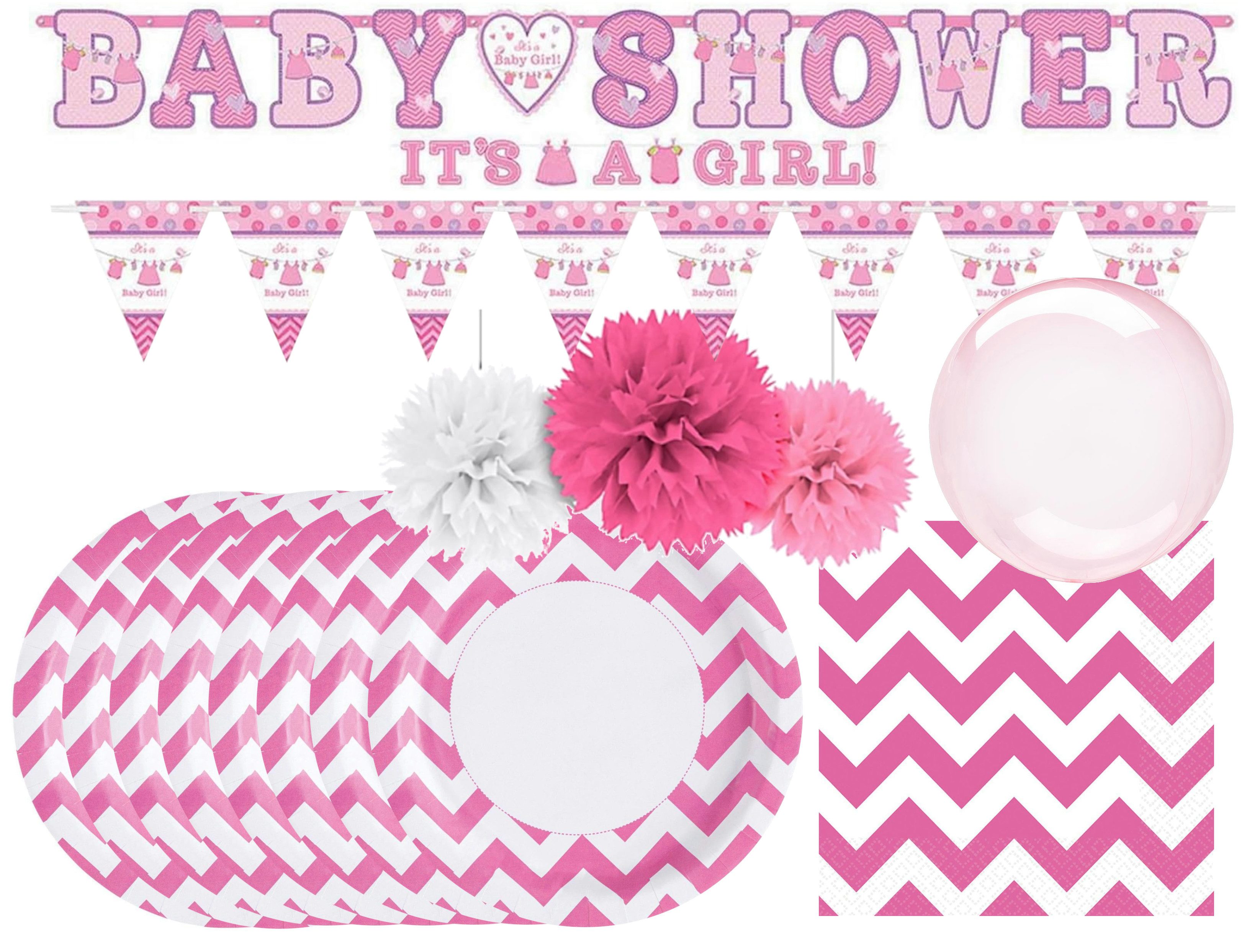 Amscan Einweggeschirr-Set Babyparty-Set - It's a Girl (35-tlg), Es ist ein Mädchen Babypinkeln Gender Reveal Party