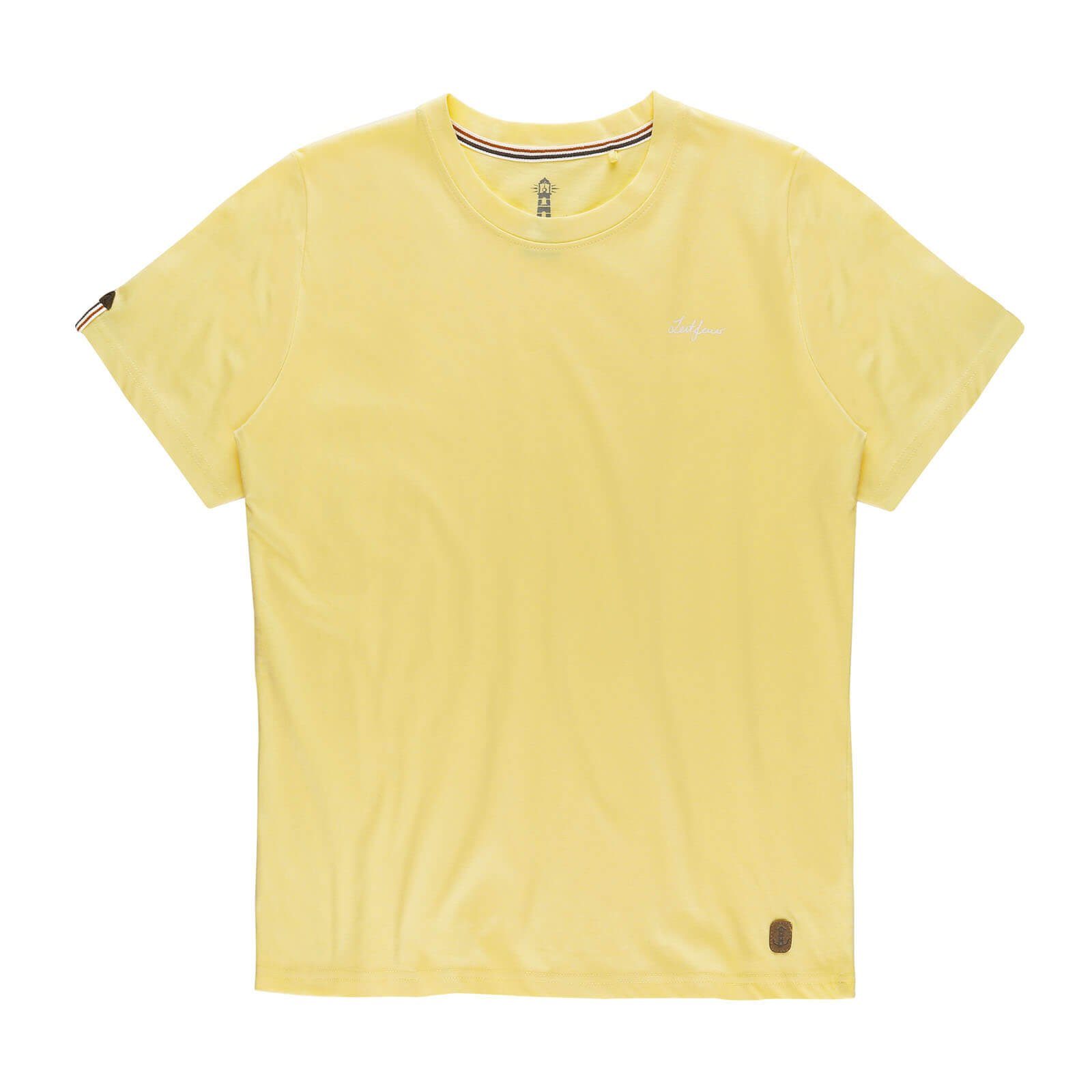 aus Rundhalsshirt pastellgelb - Leitfeuer einfarbig Baumwolle Damen T-Shirt Kurzarmshirt