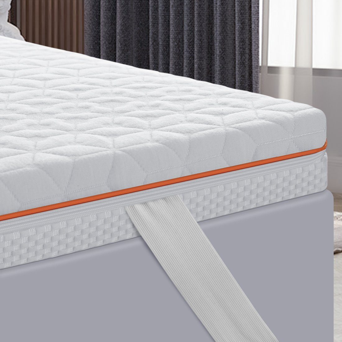 Abnehmbarer Bezu, 7.5 Antibakterieller BedStory, orange Topper, Matratzenauflage rthopädisch, Atmungsaktiv, Memory hoch, Topper Mit Ergonomisch, cm Reißverschluss, Vakuum Boxspringgeeignet, Antistatisch Verpackung, Hypoallergen, Kaltschuam Gel Waschmaschinengeeignet, 4 BedStory Gummibänder,