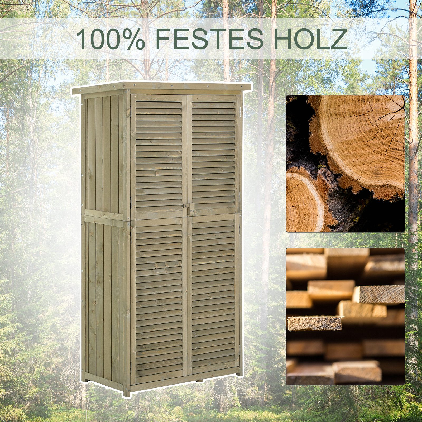 CHICFURN Gerätehaus Geräteschuppen Gerätehaus Gartenschrank, Holz, BxT: 87x46.5 cm, (Packung, 1 St., 87 x 46,5 x 160 cm), Asphaltdach, Lamellentür, 4 Fächer, Grau