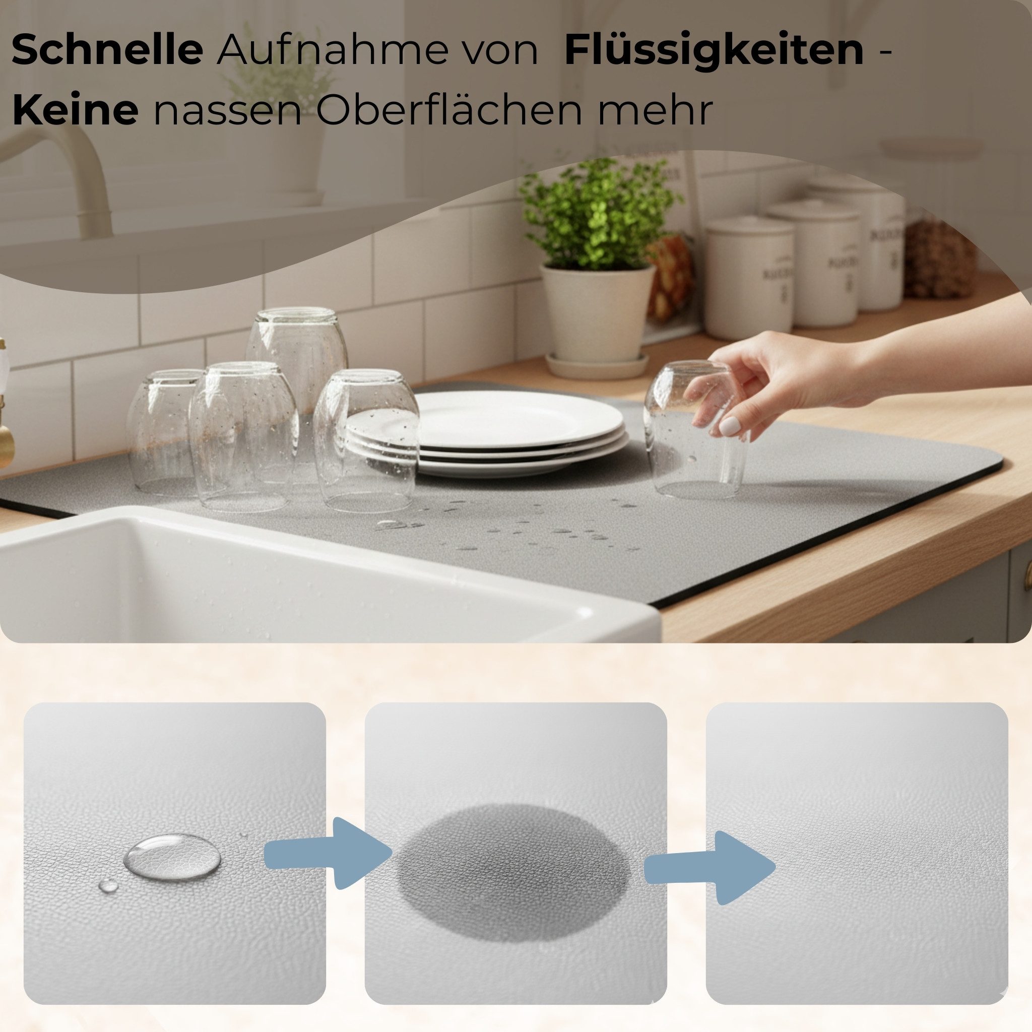 matches21 HOME & HOBBY Abtropfmatte Geschirr Abtropfmatte, in grau-beige 40x60 cm, Saugstarke Spülmatte & Kaffeematte Leder-Optik