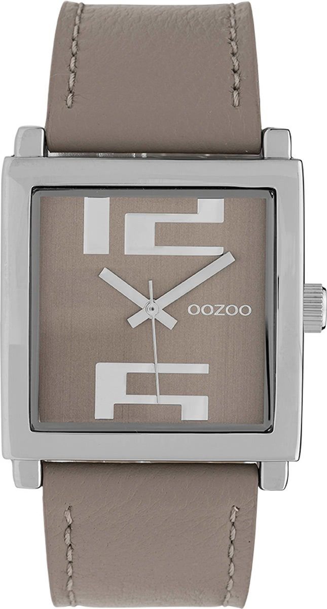 OOZOO Quarzuhr Oozoo Lederarmband, 34mm) Armbanduhr Fashion-Style Damenuhr (ca. beige, braun Damen mittel eckig