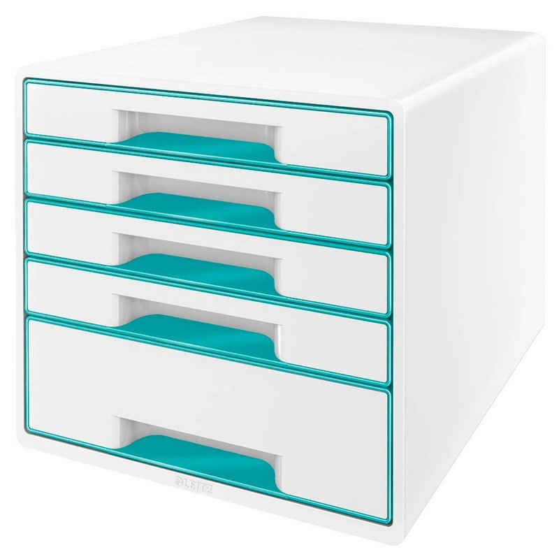 LEITZ Schubladenbox 1 Schubladenbox WOW CUBE mit 5 Schubladen - weiß/eisblau, Auszugssperre; Stapelbar; Schübe einzeln herausnehmbar