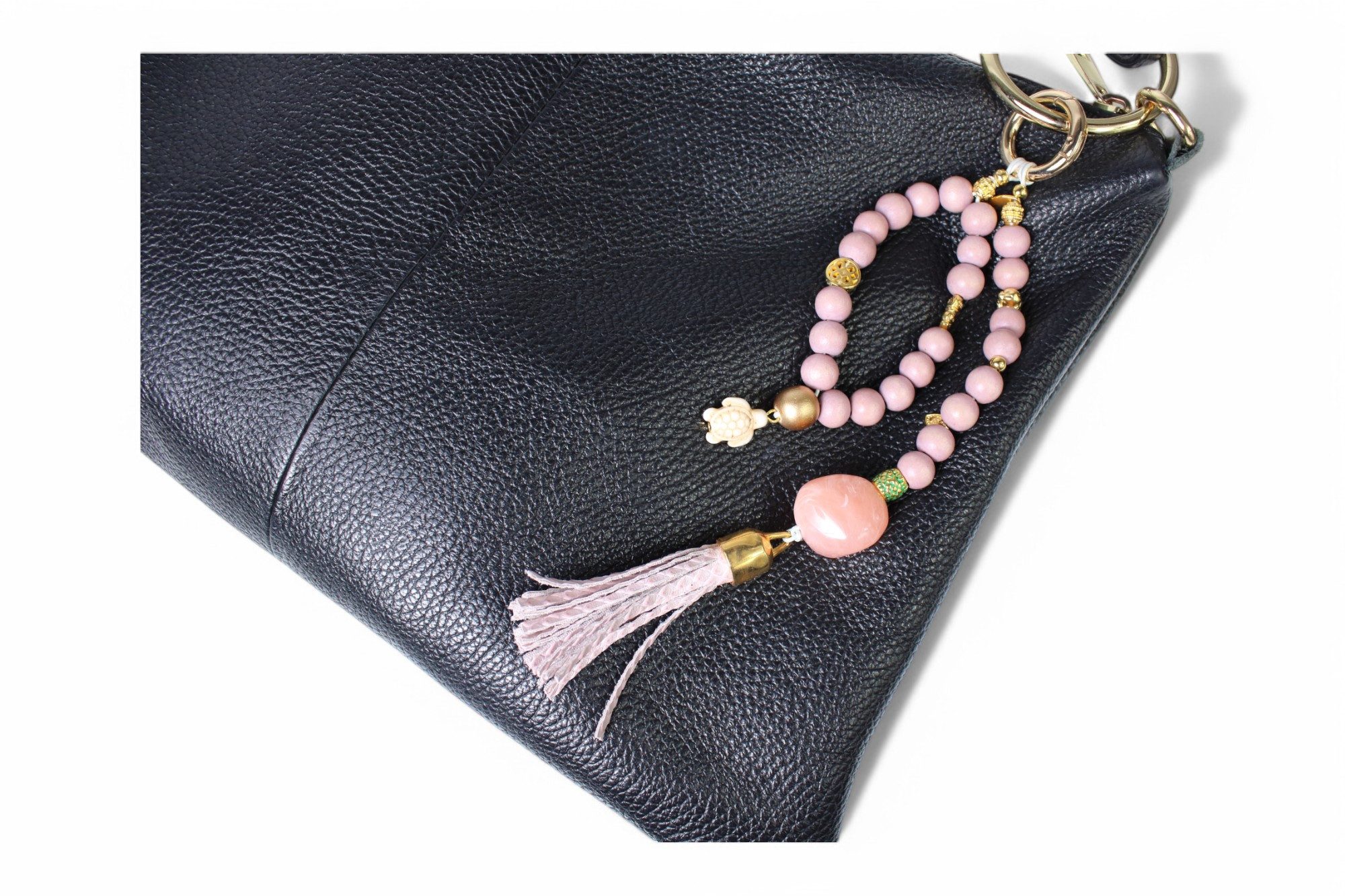 FRONHOFER Taschenanhänger 19345 Taschenanhänger aus Holzperlen, Metallteilen, Lederquaste, Boho Stil