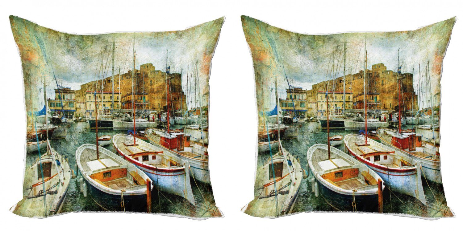 Kissenbezüge Modern Accent Doppelseitiger Digitaldruck, Neapel Abakuhaus Stück), (2 Boote Hafen in