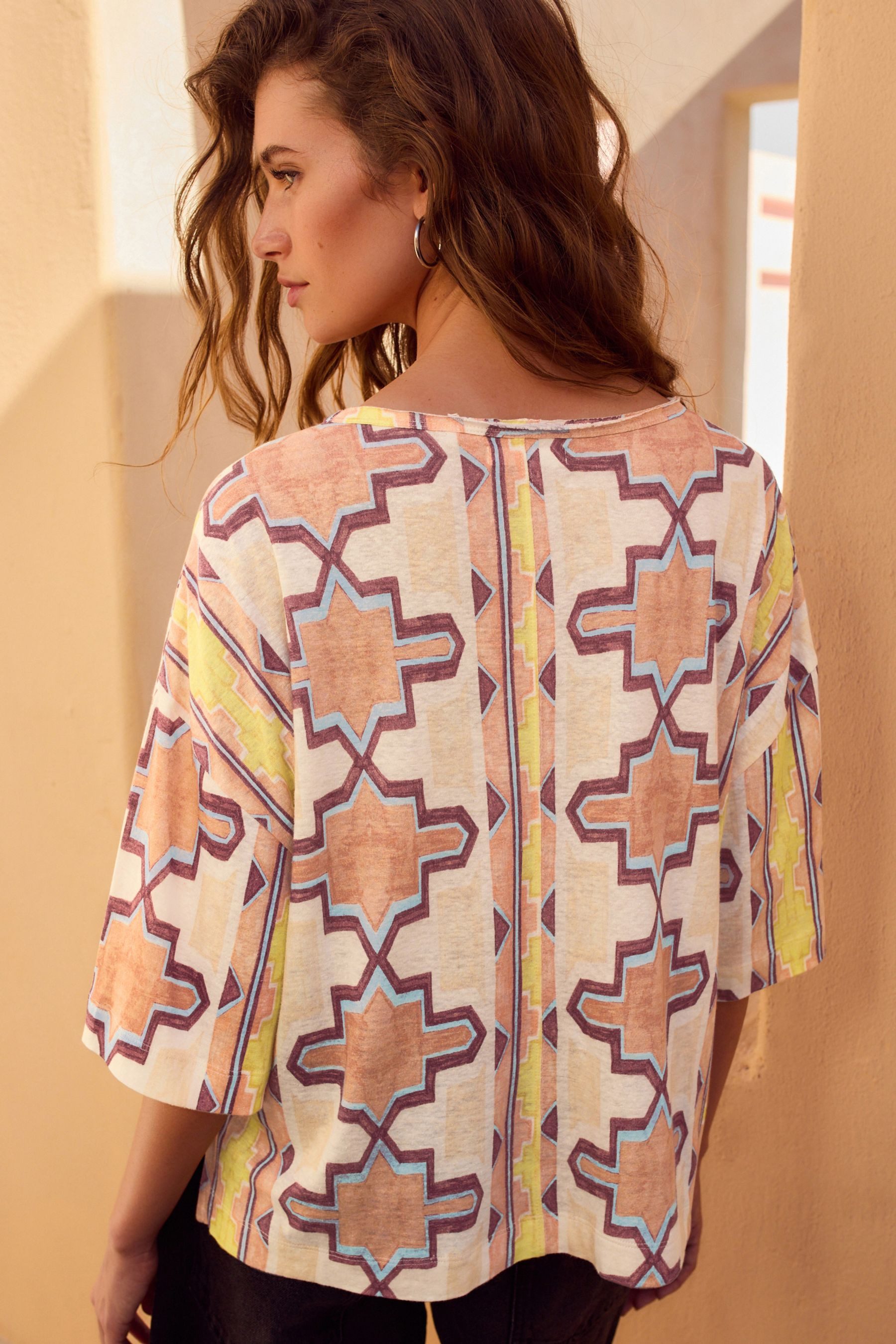 Next T-Shirt Weiches T-Shirt mit U-Ausschnitt, Leinen-Modalmix (1-tlg) günstig online kaufen