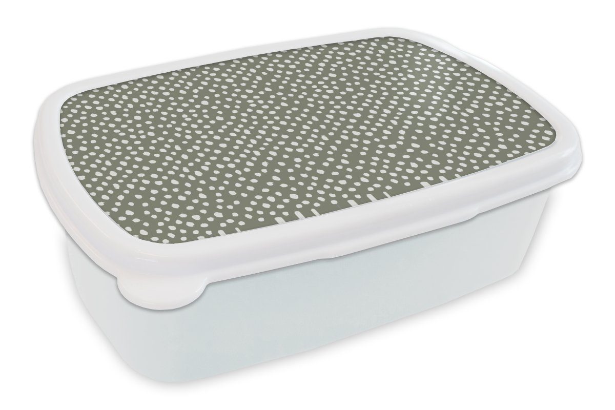 MuchoWow Lunchbox Polka dots - Grün - Weiß - Muster, Kunststoff, (2-tlg), Brotbox für Kinder und Erwachsene, Brotdose, für Jungs und Mädchen