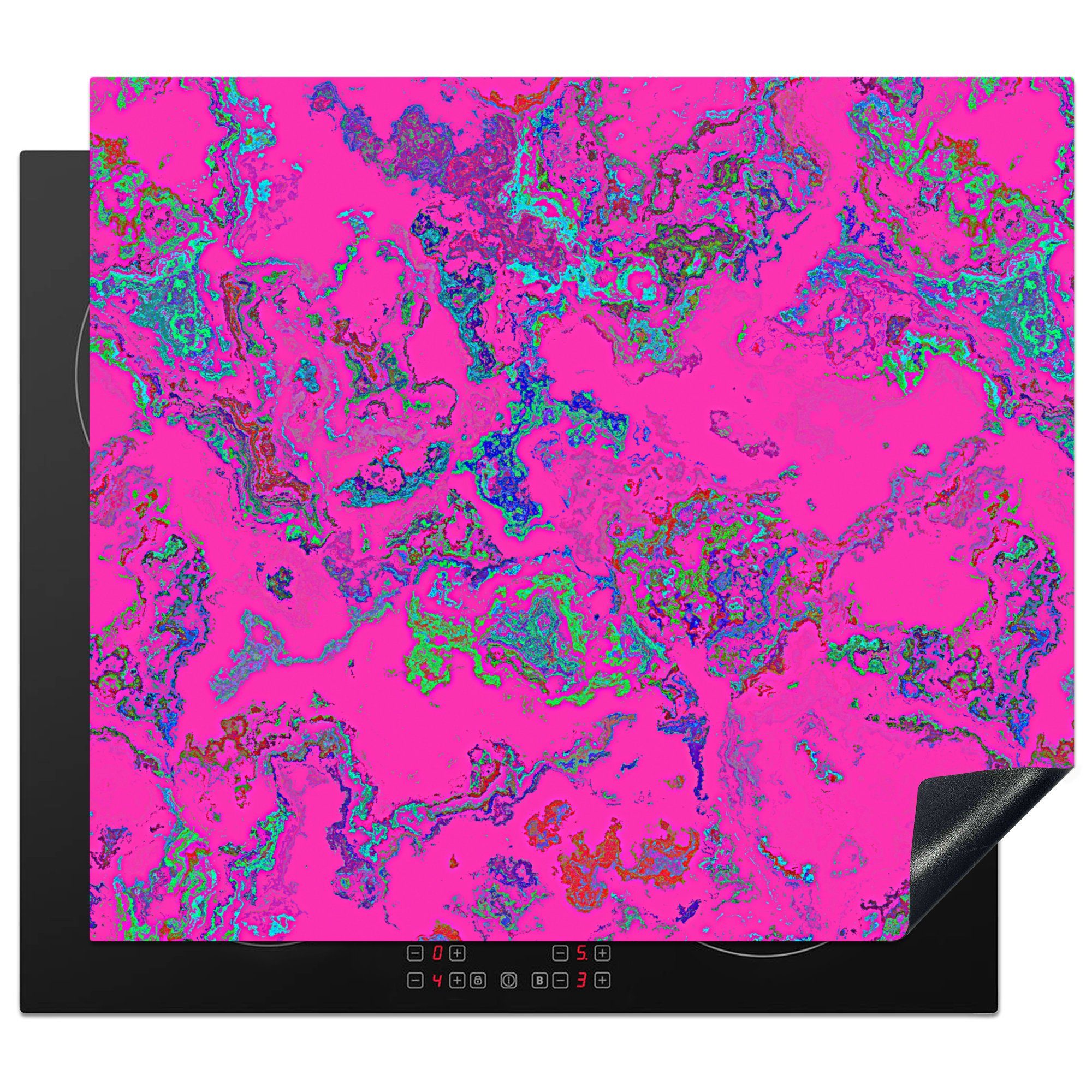 MuchoWow Herdblende-/Abdeckplatte Neon - Marmor Ceranfeldabdeckung cm, Arbeitsfläche Vinyl, nutzbar, (1 60x52 - Muster, Mobile tlg)