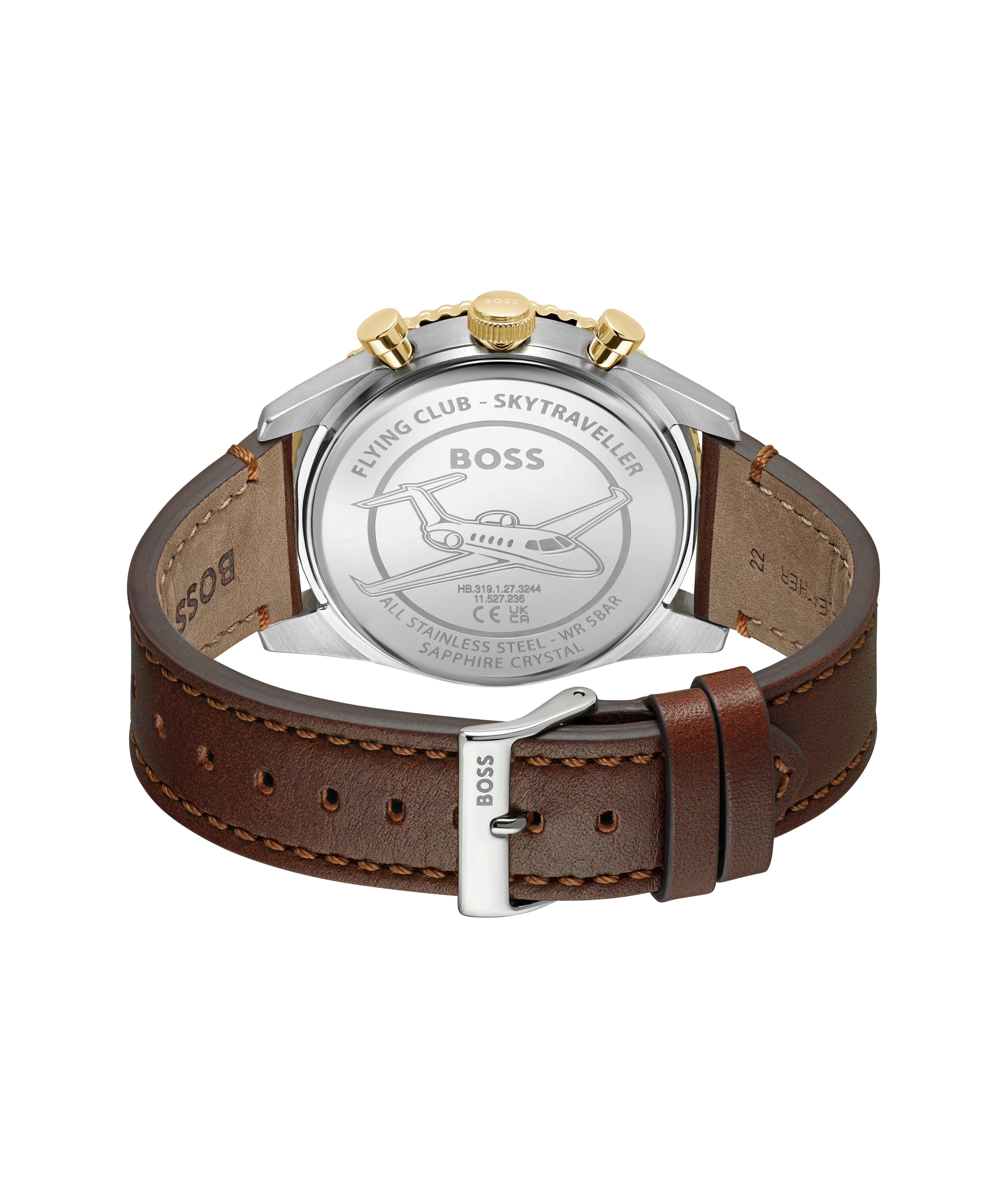 BOSS Chronograph SKYTRAVELLER 1514346, Quarzuhr, Armbanduhr, Herrenuhr, Lederarmband, analog, Tag