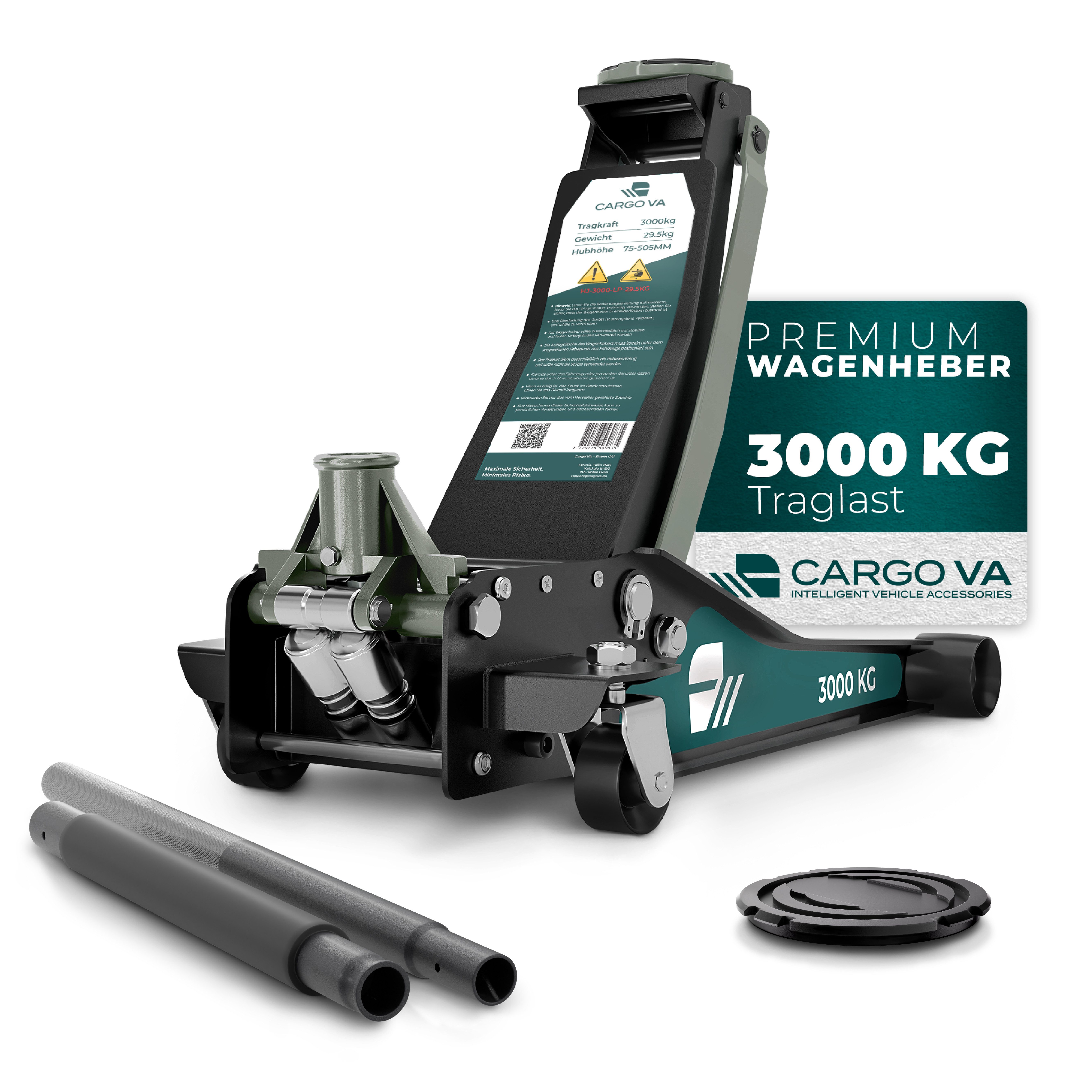 CargoVA® Rangierwagenheber Wagenheber 3T hydraulisch, 75–505 mm, SUV & Tiefergelegt, Profi-Set, 1-tlg., 3 T Tragkraft, 75–505 mm Hubhöhe, …