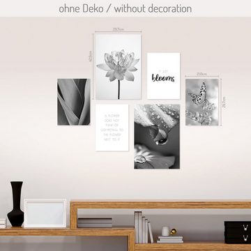 Kreative Feder Poster 6-teiliges Premium-Set „Blüten“ - optional mit Rahmen, Blumen, Natur, Blätter, Schmetterling (Set, 6 St), hochwertiger Kunstdruck; 2x DIN A3 & 4x DIN A4