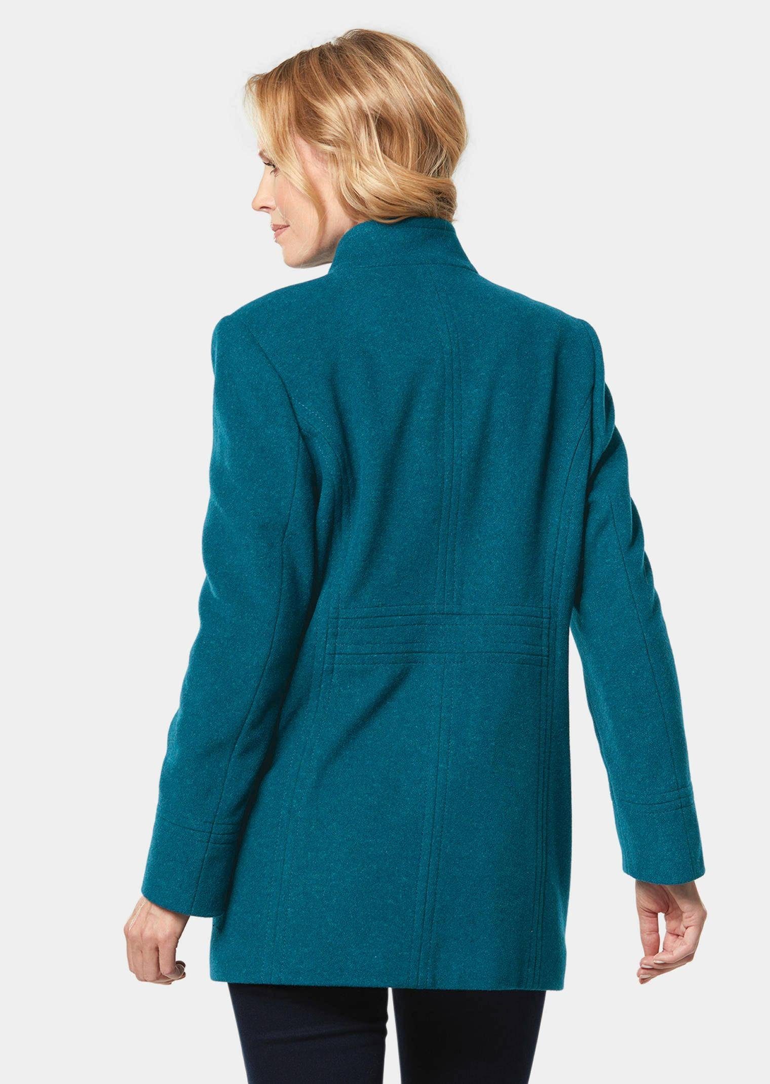 GOLDNER Wolljacke Eleganter Wintermantel mit Stehkragen Longmantel mit Knöpfen, Schubtaschen und Langarm