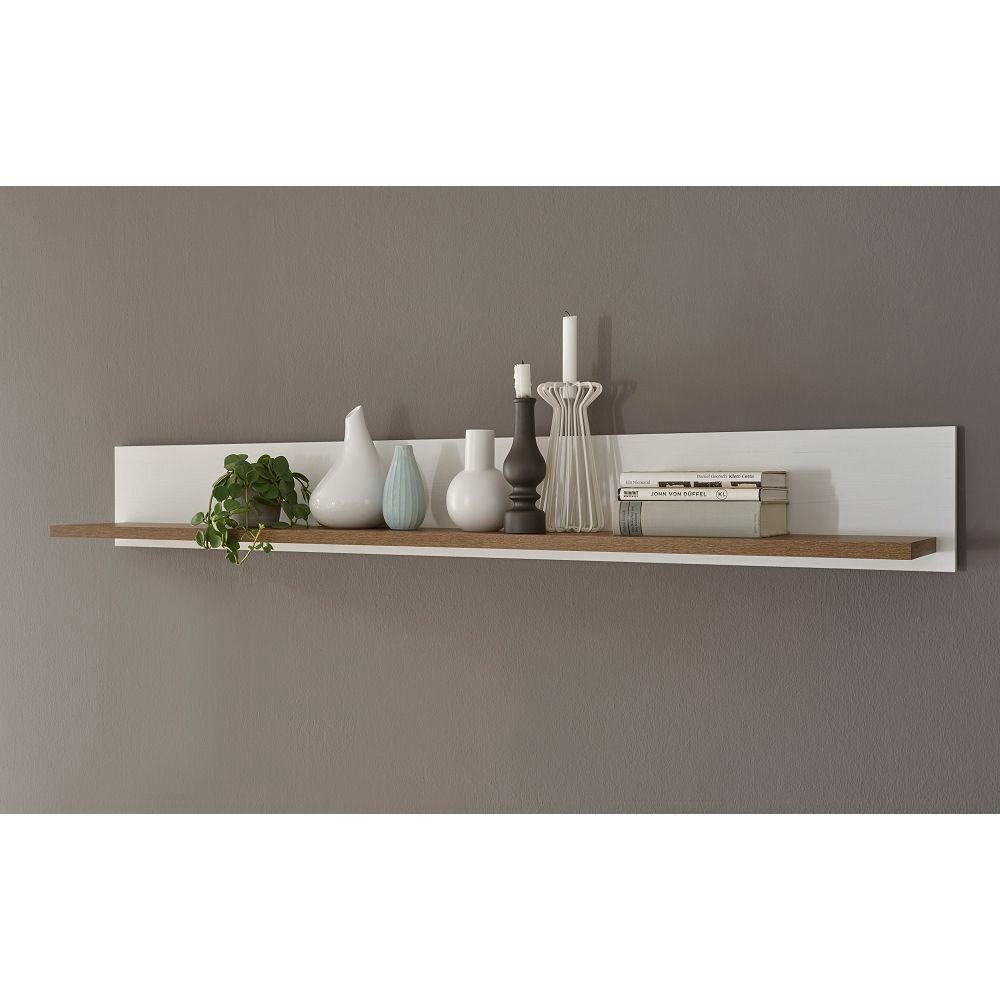Lomadox Wandregal PISA-61, Landhaus Wandboard 160cm in Pinie weiß und Eiche hell, : 160/20/20 cm