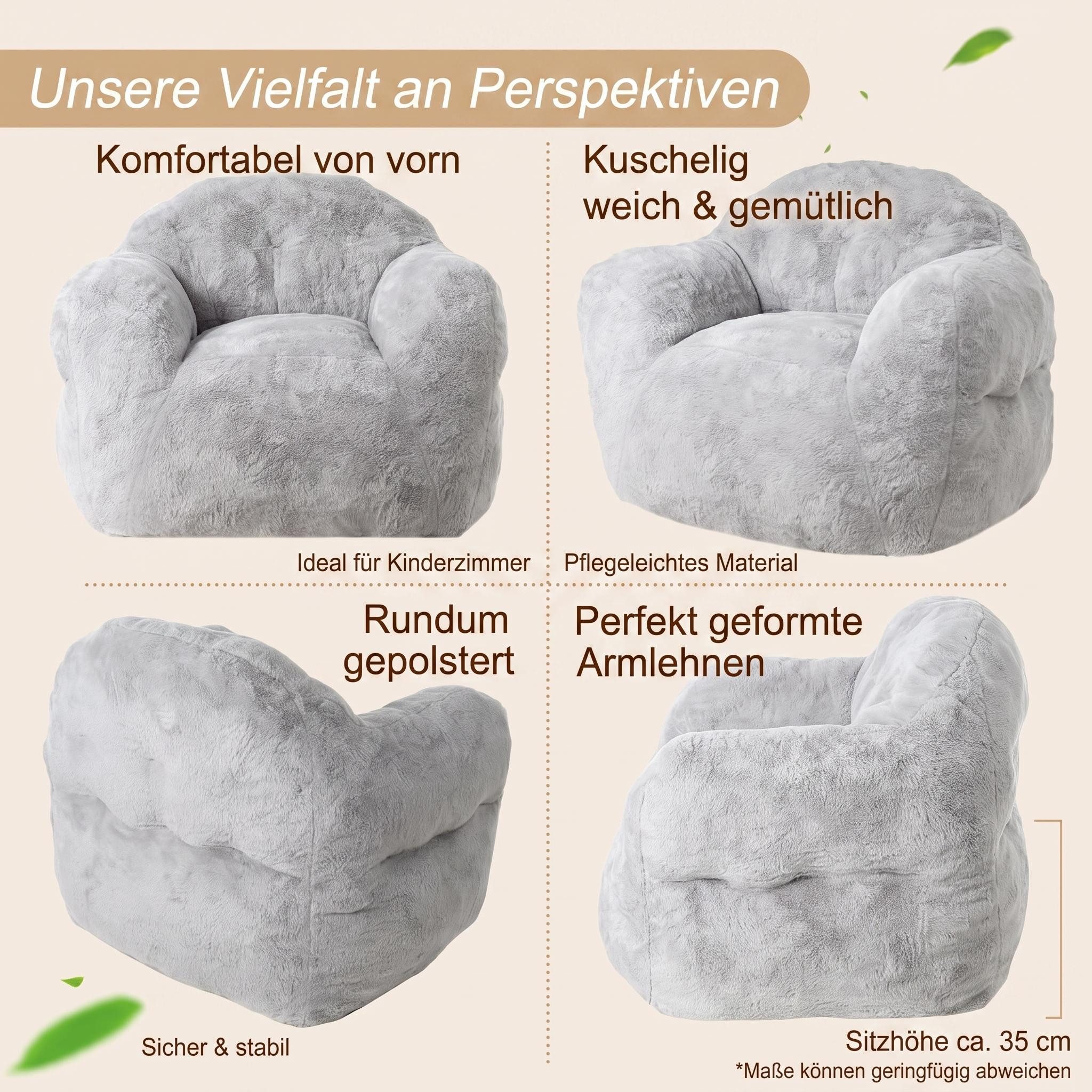 GarveeMore Sitzsack Sessel mit Rücken- und Armlehne, hochdichter Schaumstoff & Plüsch, für Wohnzimmer, Schlafzimmer, Leseecke – Bild 5 von 5