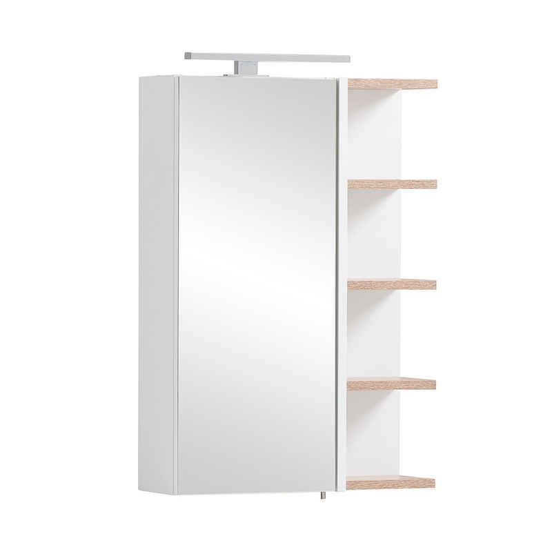 Lomadox Spiegelschrank BARLETTA-80 weiß matt mit Wildeiche Nb., 1 Tür, 4 Fächer, B/H/T 49,7/74,4/16 cm