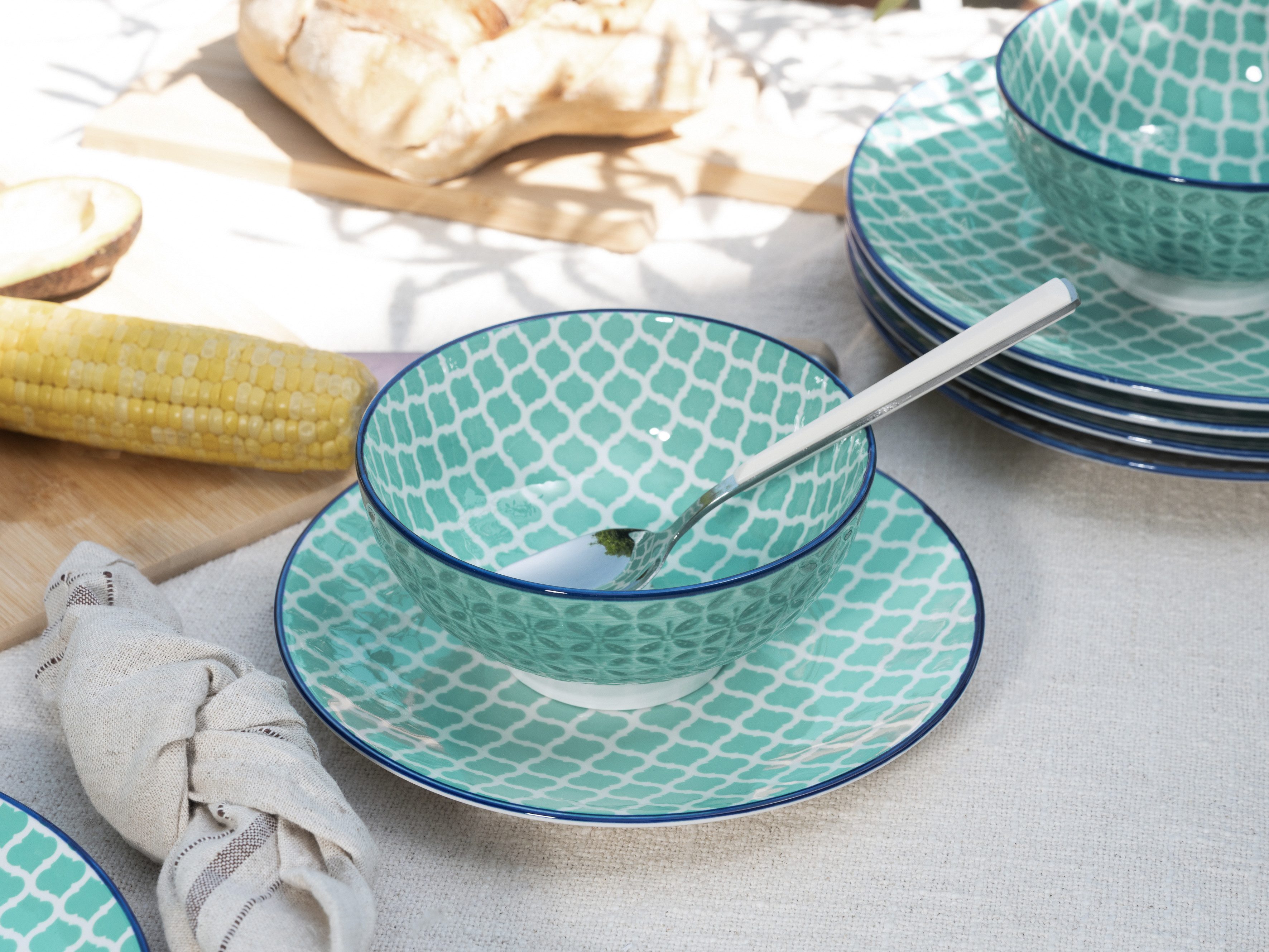 CreaTable Kombiservice Mediterran, Service 16-tlg. (16-tlg), 4 Personen, Steinzeug, Mediterraner Flair, Traditionell keramische Motive