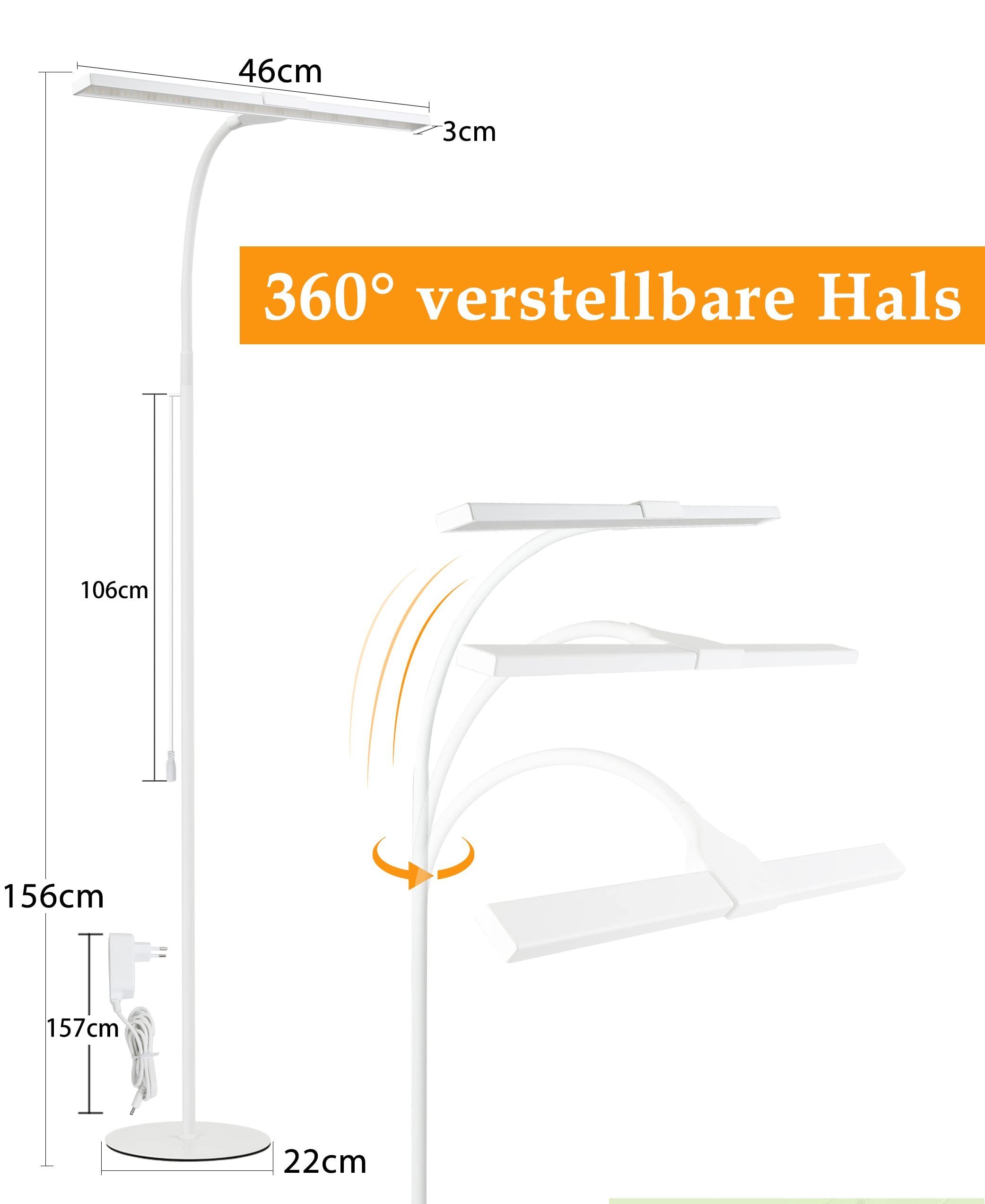 integriert, LED Touch ZMH Beleuchtung Stehlampe Büro, Leselampe Deko Modern Timer LED fest weiß mit dimmbar,