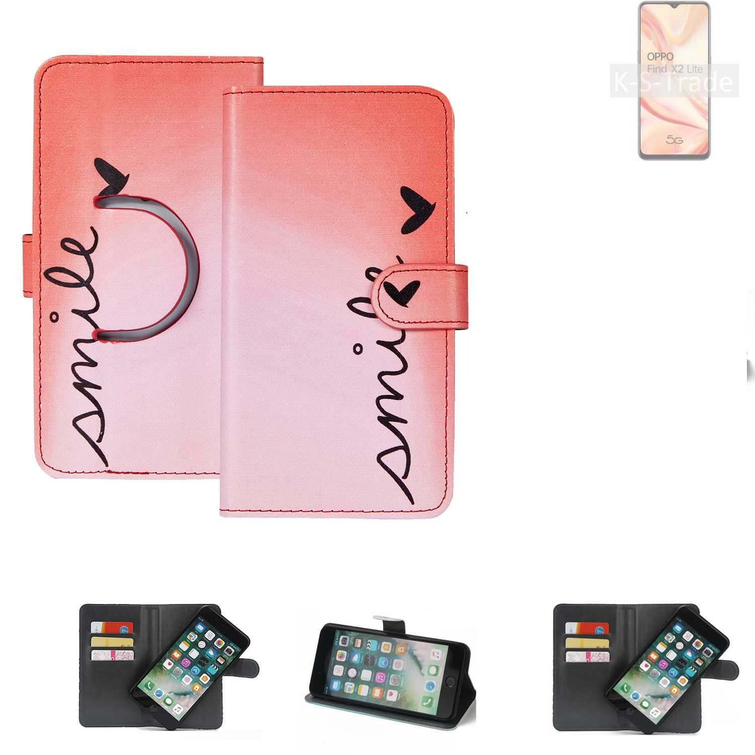 K-S-Trade Handyhülle für Oppo Find X2 Lite, Schutzhülle Handyhülle Hülle cover bookstyle Etui ''smile'' rot