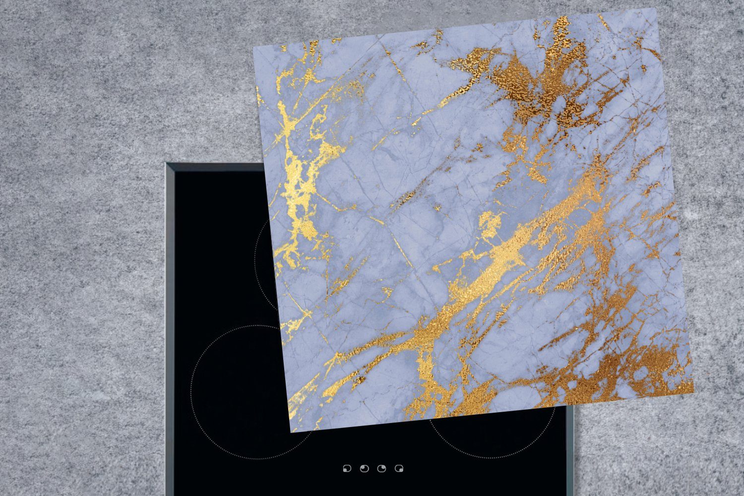 MuchoWow Herdblende-/Abdeckplatte Marmor küche - Vinyl, Blau tlg), für Ceranfeldabdeckung, cm, 78x78 Arbeitsplatte Gold, - (1