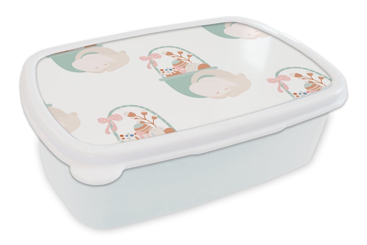 MuchoWow Lunchbox Muster - Ostern - Osterkorb, Kunststoff, (2-tlg), Brotbox für Kinder und Erwachsene, Brotdose, für Jungs und Mädchen weiß