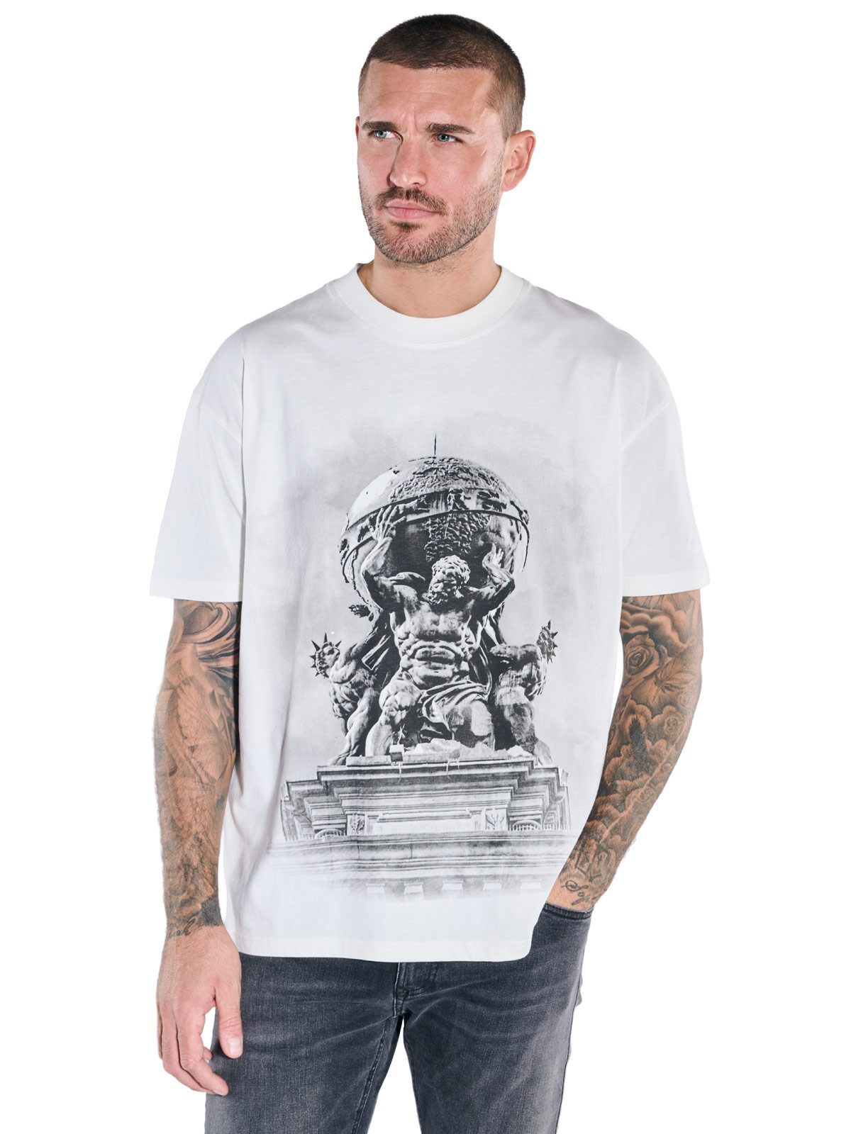 T-Shirt Herren Modisches T-Shirt mit Druck, Naturweiss