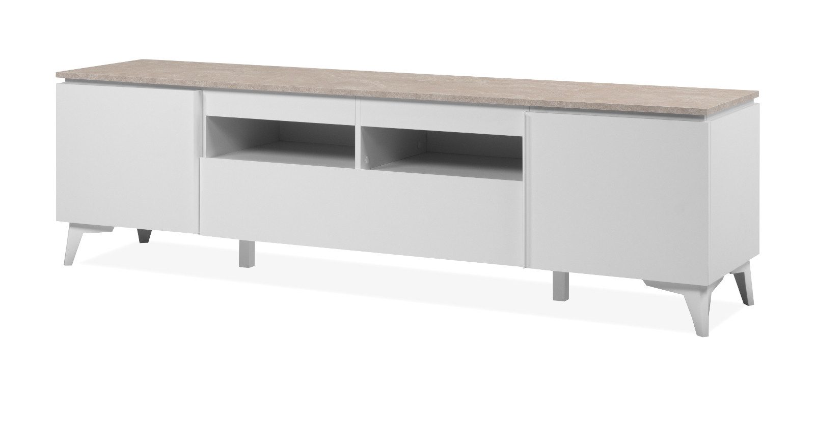 Furn.Design Lowboard Visby (TV Unterschrank in weiß, Breite 177 cm), mit Sandstein