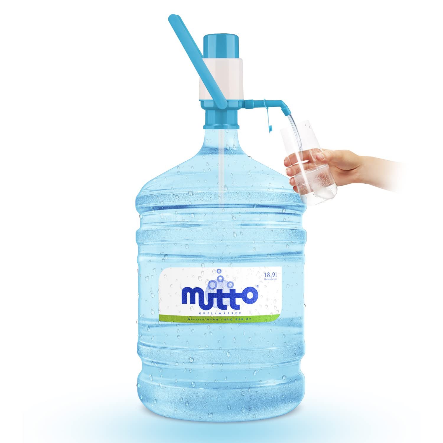 Mutto Handpumpe Mutto Premium Quellwasser 19 Liter + manuelle HANDPUMPE (2-tlg)