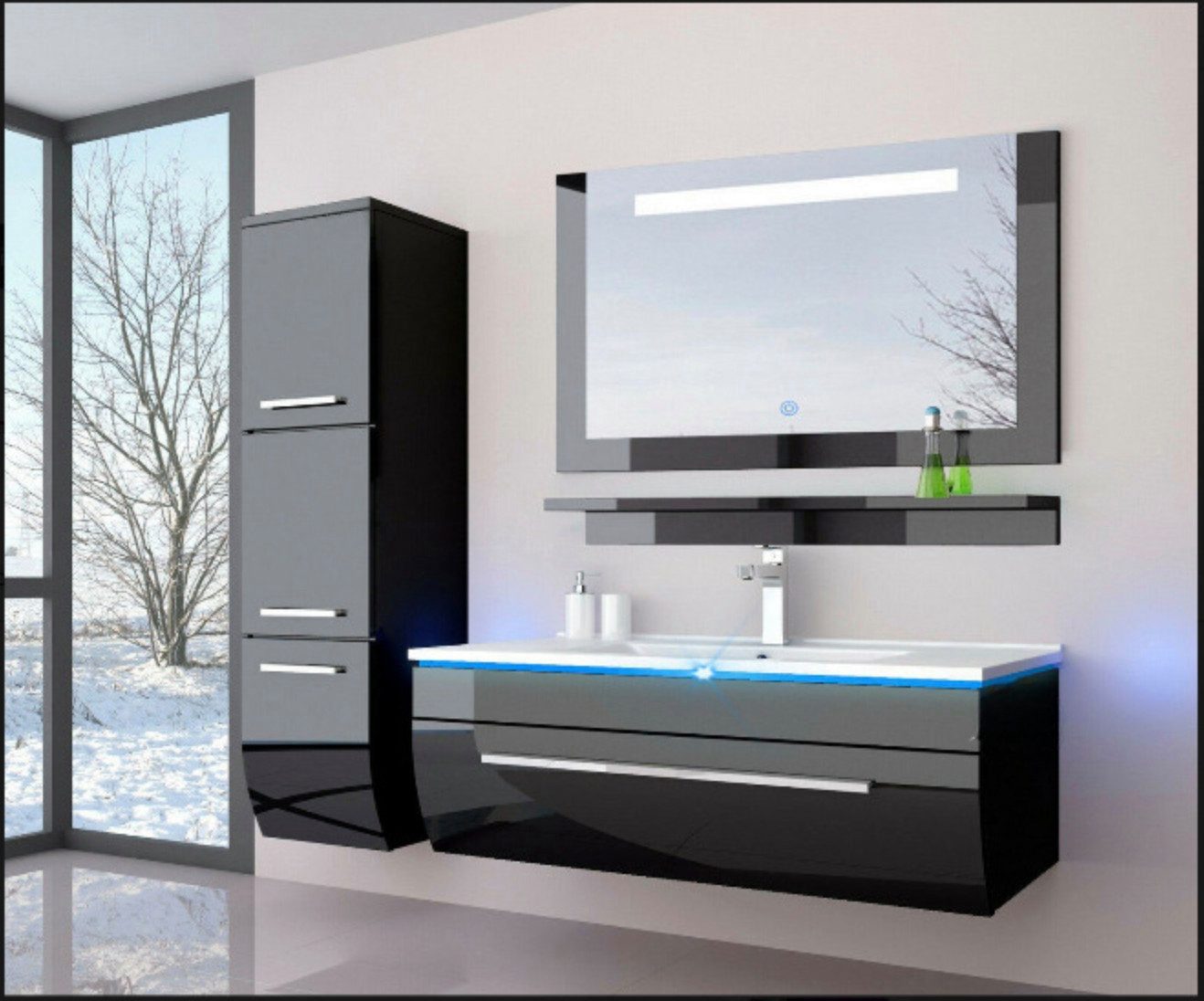 Homeline Badmöbel-Set Danny Schwarz 1xH 90 cm, (5-St)