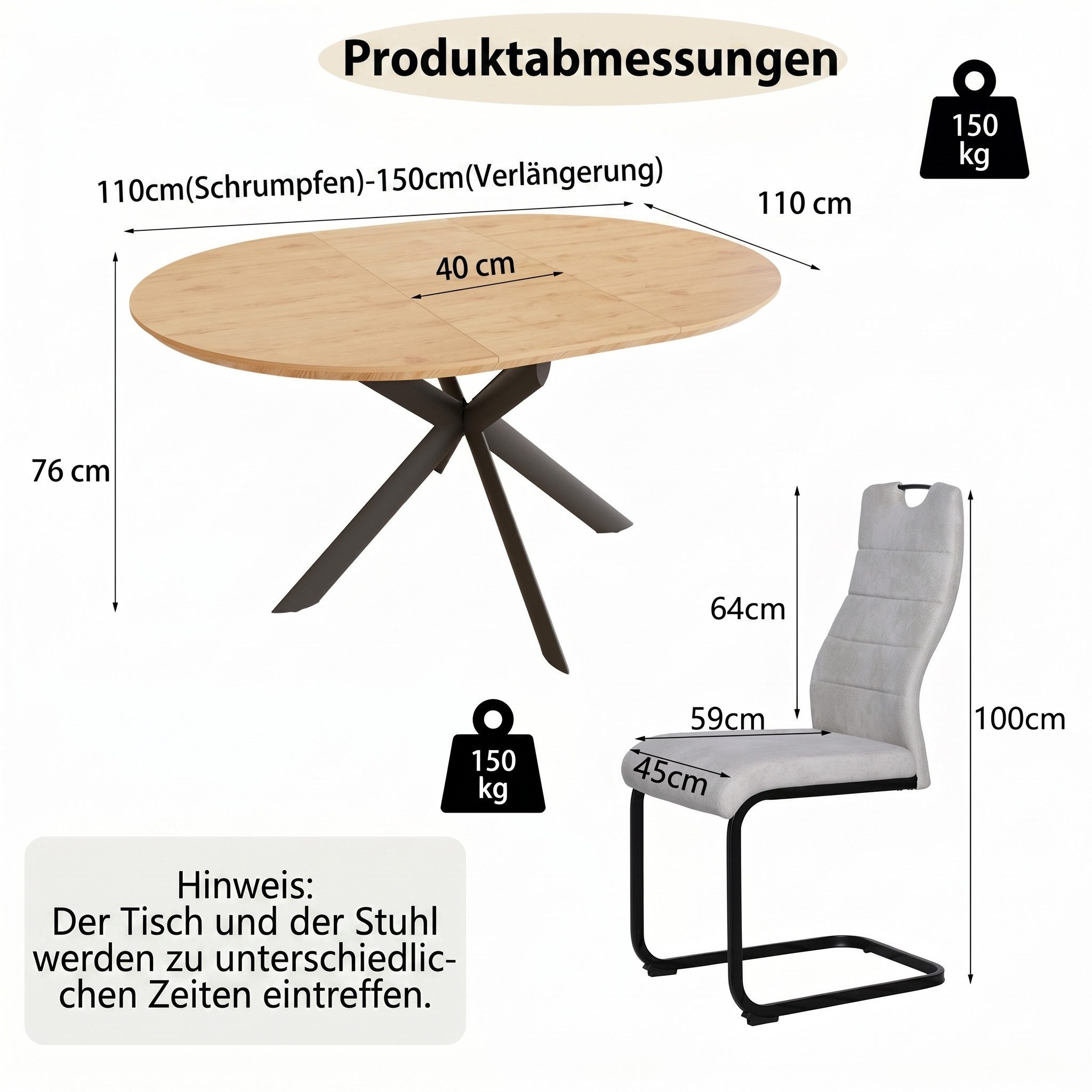 Jiexi Essgruppe Essgruppe ausziehbar rund bis oval MDF Tisch mit Freischwinger