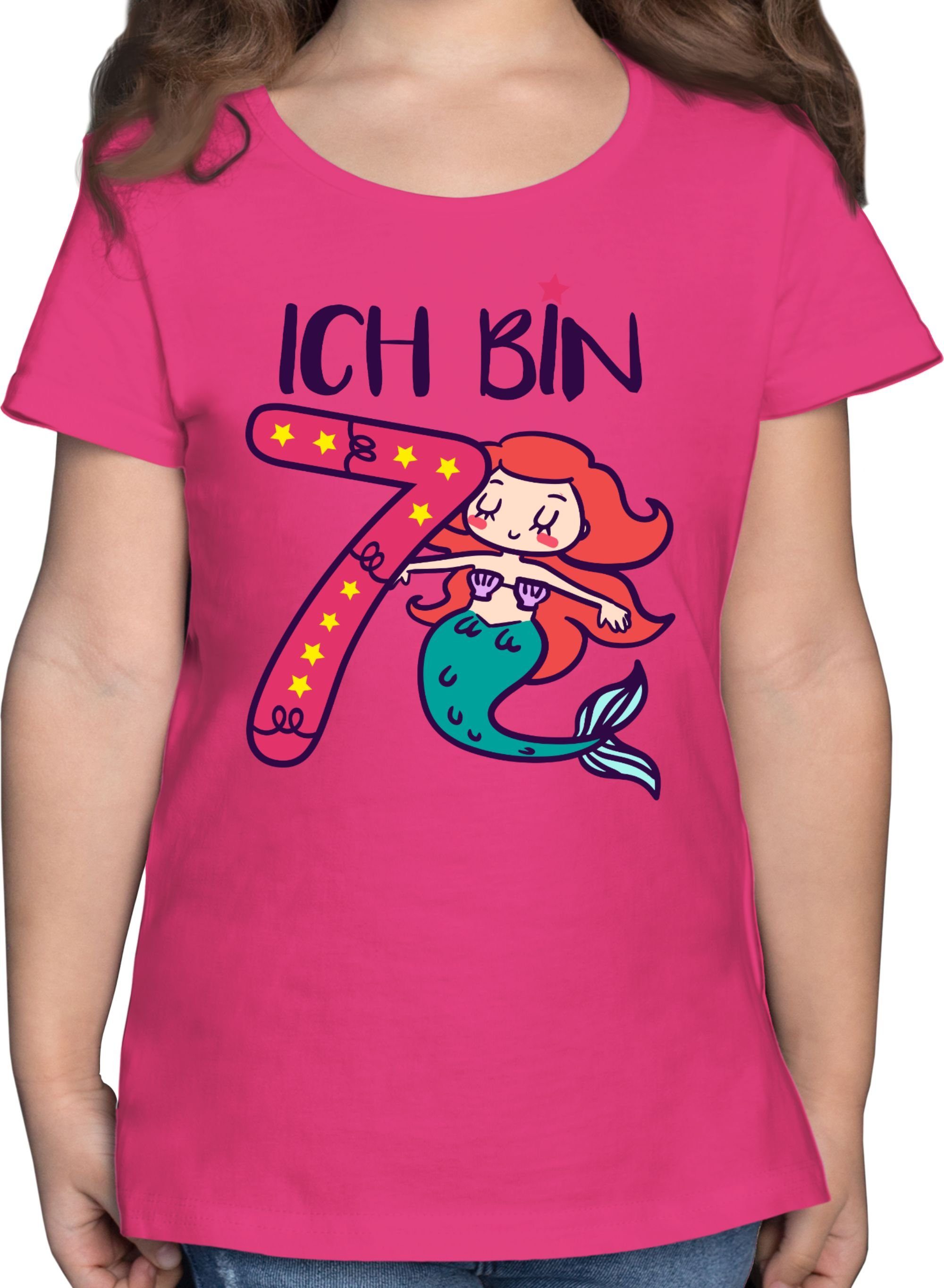 T-Shirt - - bin 7. tshirt Shirtracer Geburtstag Mädchen sieben Kinder meerjungfrau Meerjungfrau Ich T-Shirt
