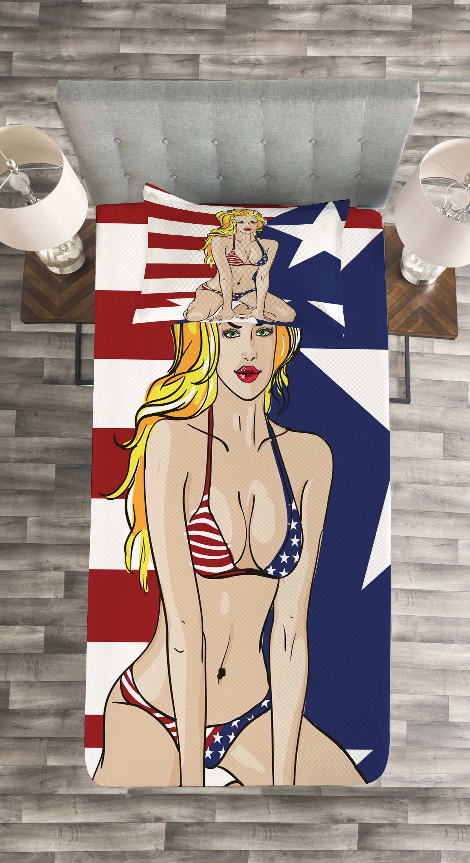 USA Kissenbezügen Blonde mit Tagesdecke Abakuhaus, Amerika von Waschbar, BEauty Vereinigte Set Staaten
