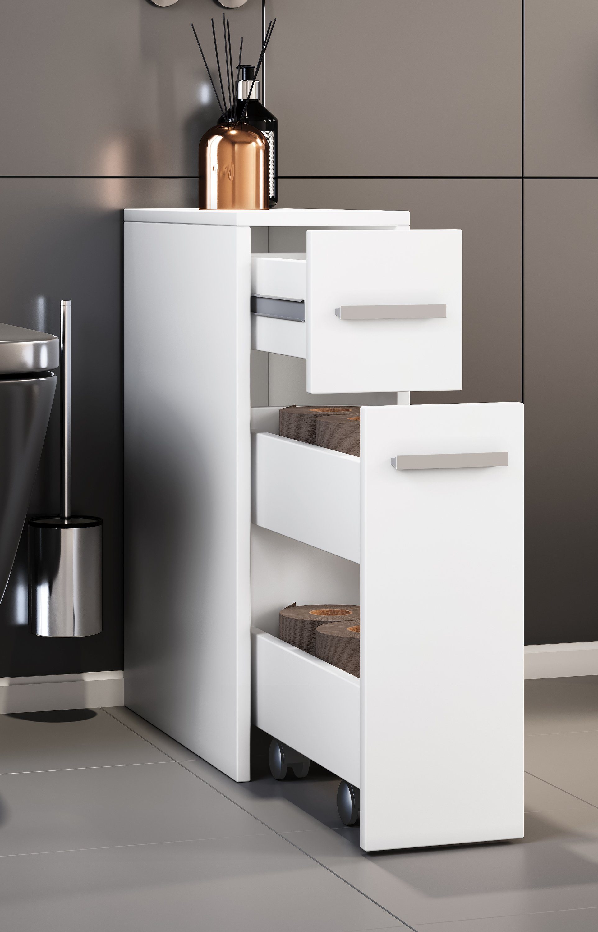 VCM Midischrank Badschrank Zalo H. 61 x B. 20 x T. 45 cm Holz Midischrank, Raumteiler, 2 Schubladen