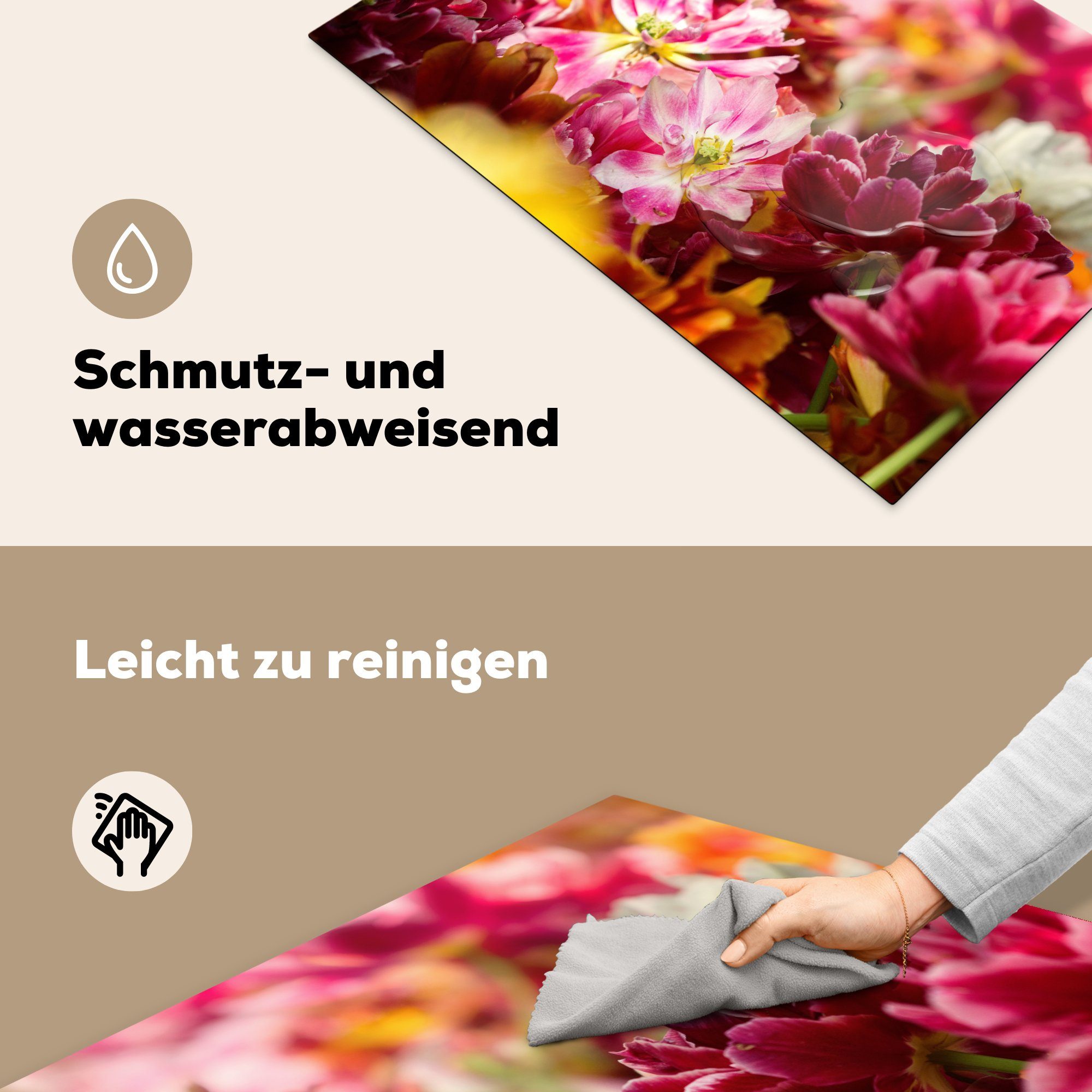 tlg), 81x52 Herdblende-/Abdeckplatte küche, cm, MuchoWow (1 für Induktionskochfeld die Vinyl, Tulpen, Schutz Mehrfarbige Ceranfeldabdeckung