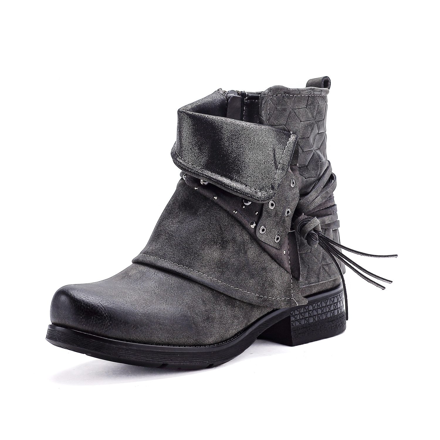 Pogolino ST20 Bikerboots Damen Biker Boots leicht gefüttert Nieten Reißverschluß