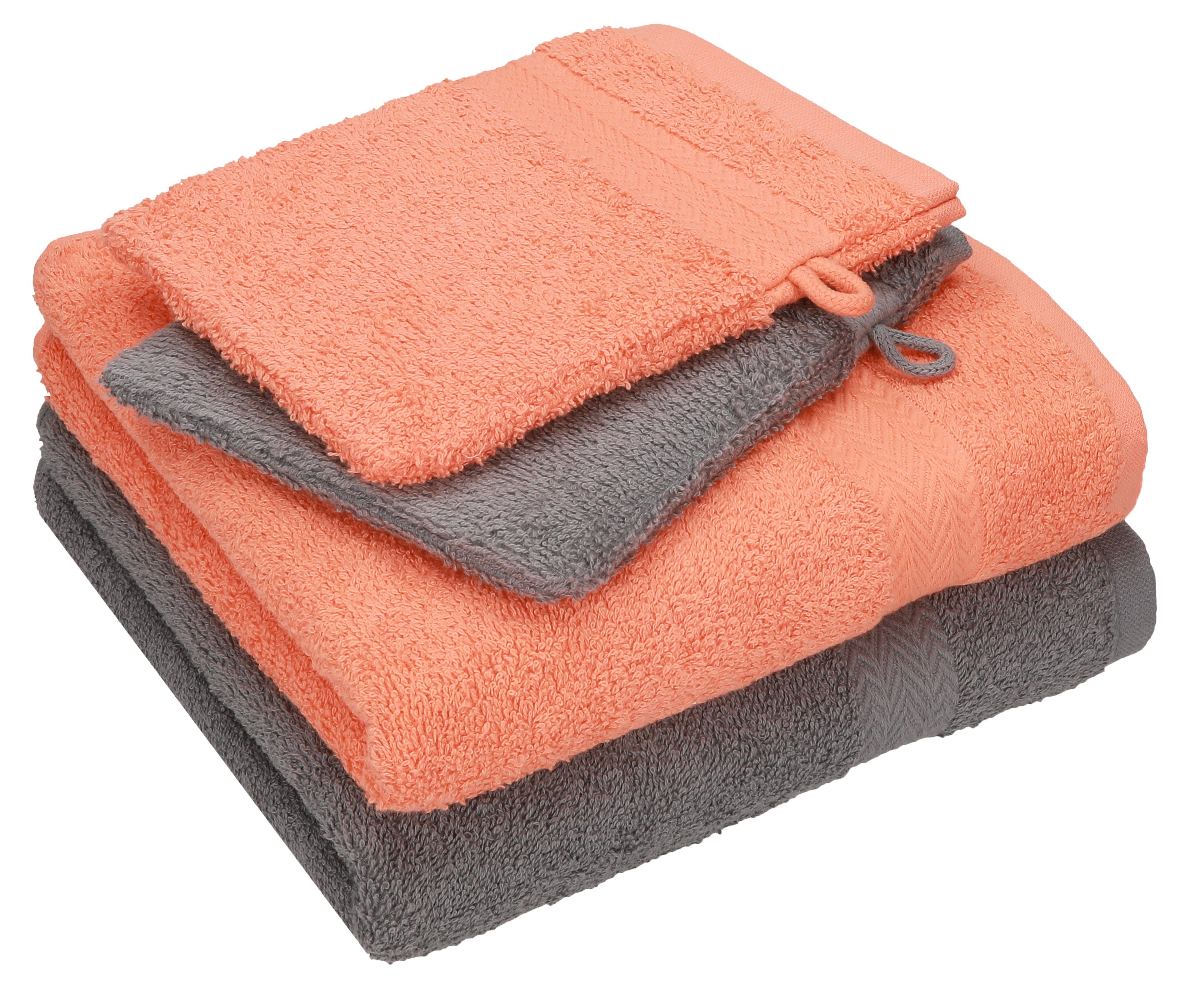 Betz Handtuch Set 4 TLG. Handtuch Set Happy Pack 100% Baumwolle 2 Handtücher 2 Waschhandschuhe, 100% Baumwolle anthrazit grau - orange