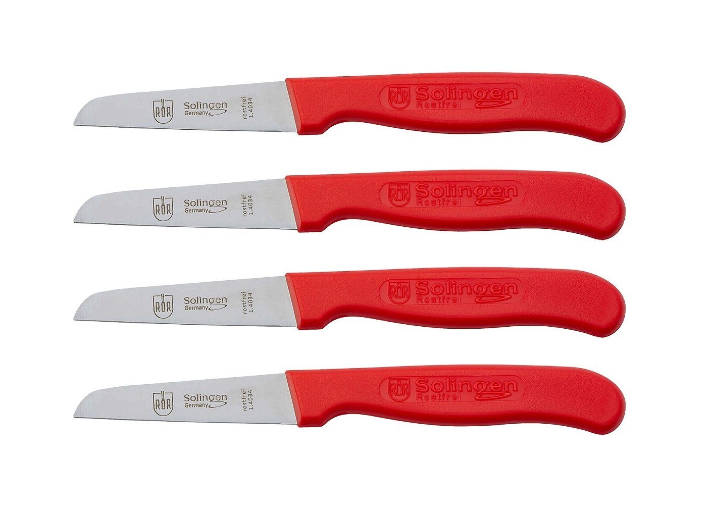 gerade, rostfreier - 4-teilig, Made Küchenmesser - Stahl Messer-Set RÖR Solingen rot 10121, in hochwertiger,