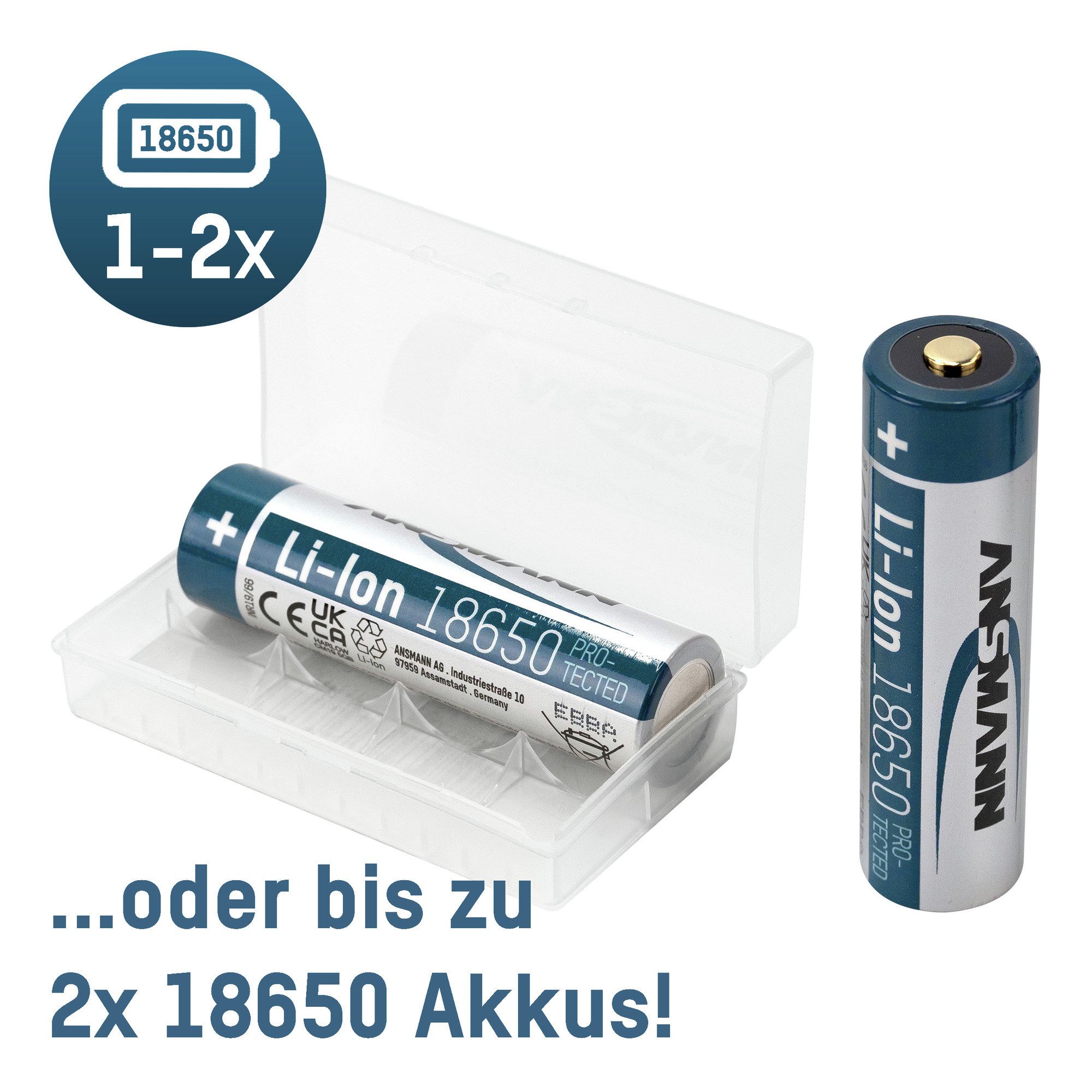 ANSMANN AG 18650 16340 Batteriebox für bis zu 4x 16340 oder 2x 18650 Akkus Akku