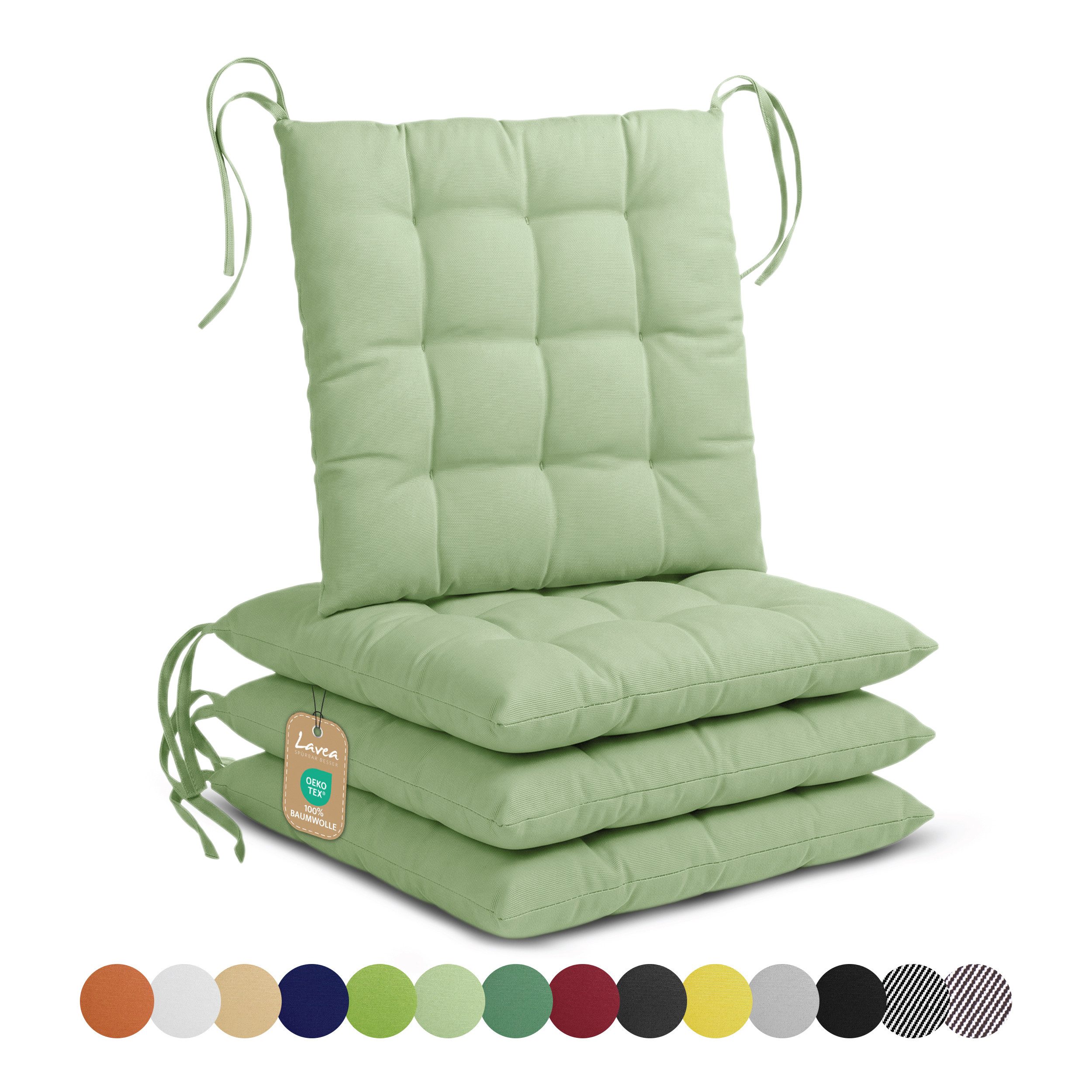 Lavea Stuhlkissen Lavea® Sitzkissen & Stuhlkissen 40x40 cm – 4er/8er Set, 40x40x3 cm, mit Stoffbändern, Indoor & Outdoor, für Garten & Balkon