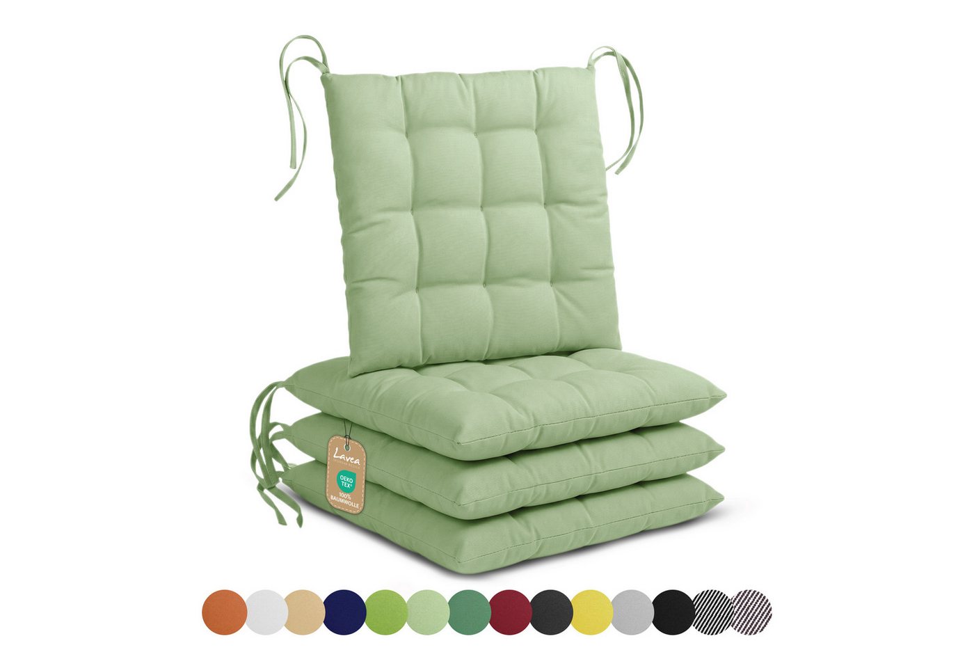 Lavea Stuhlkissen Lavea® Sitzkissen & Stuhlkissen 40x40 cm – 4er/8er Set, 40x40x3 cm, mit Stoffbändern, Indoor & Outdoor, für Garten & Balkon