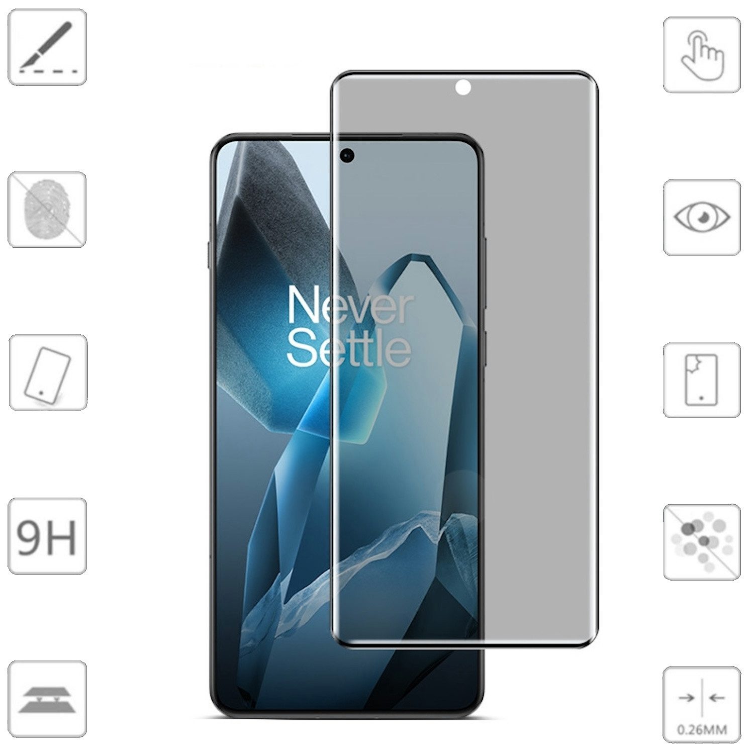 Handyhülle Für OnePlus 13 4D Privacy Display Full Curved Hart Glas Folie Schutz