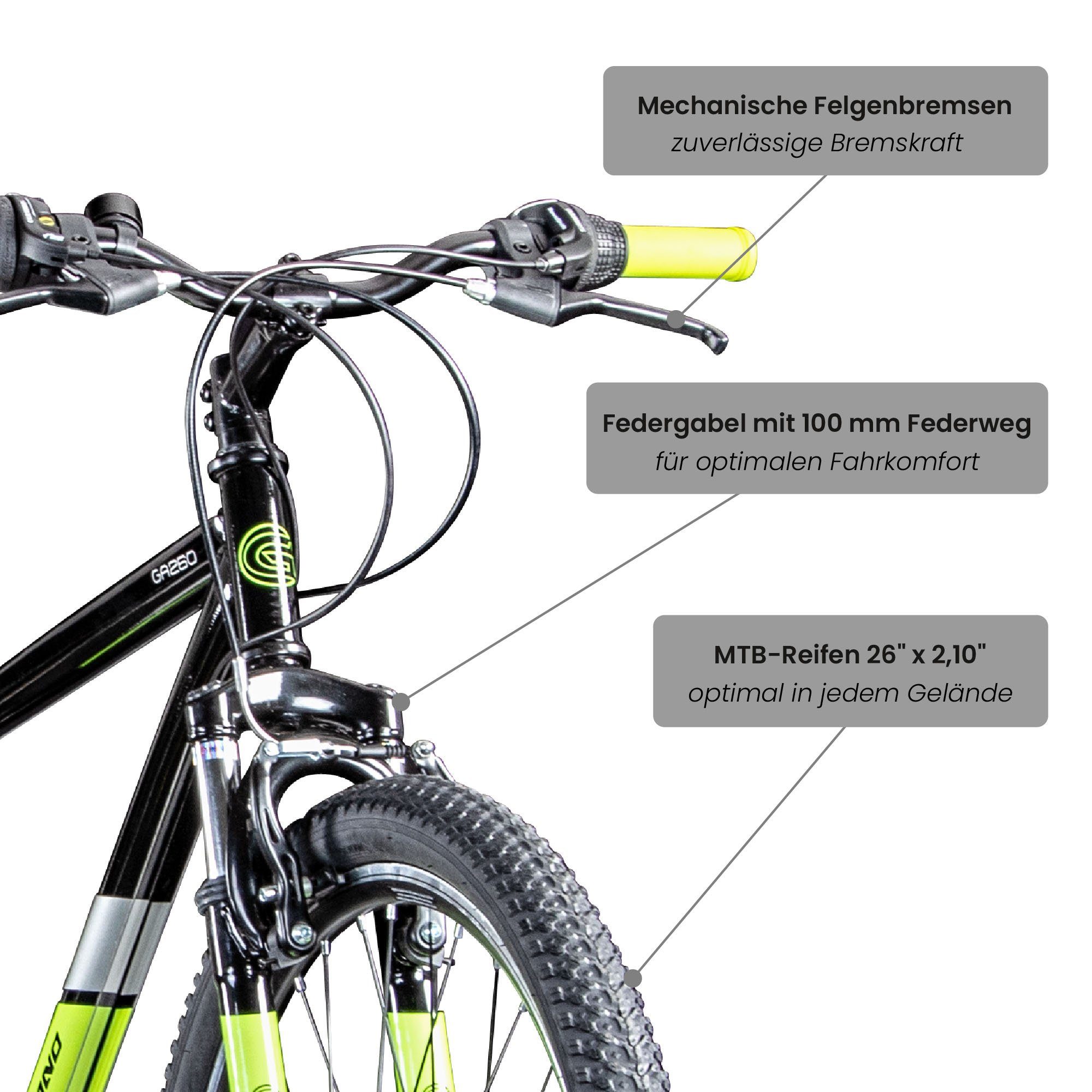 Galano Mountainbike GA260, 21 Gang Shimano, Kettenschaltung, Mountainbike 160 - 185 cm MTB Hardtail Fahrrad 21 Gänge V-Brakes