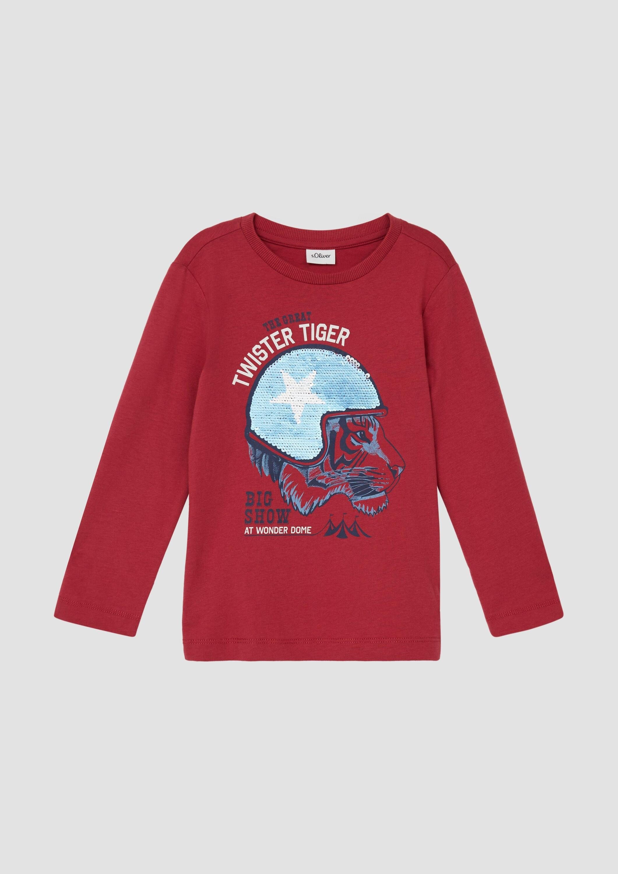 s.Oliver Langarmshirt T-Shirt Longsleeve aus Baumwolle mit Print und Wendepailletten