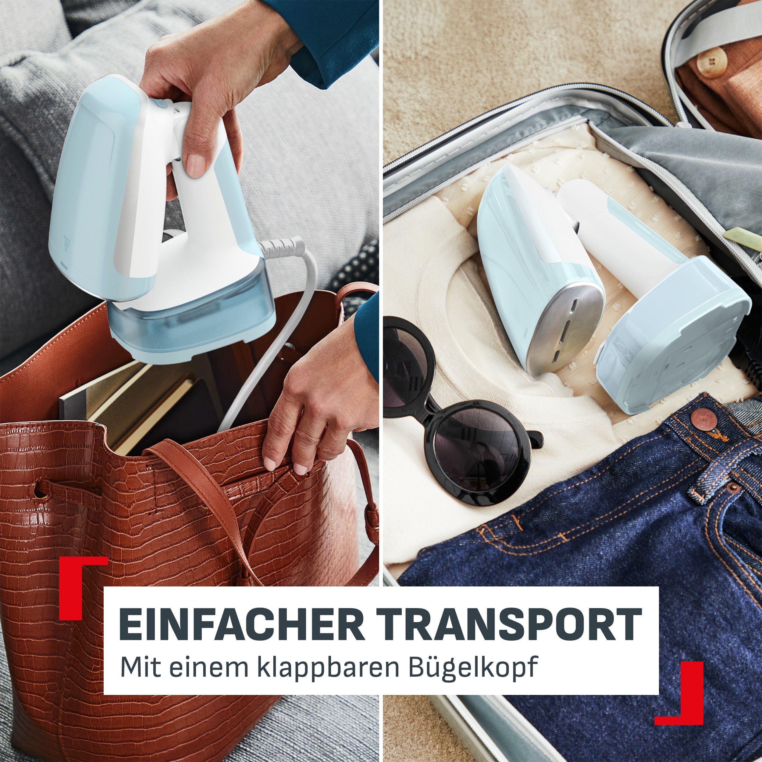 Tefal Dampfbürste Access'Steam Pocket, 1300 W, abklappbarer Bügelkopf, ultra leicht, 1300 W, 20 g/min Dampfabgabe