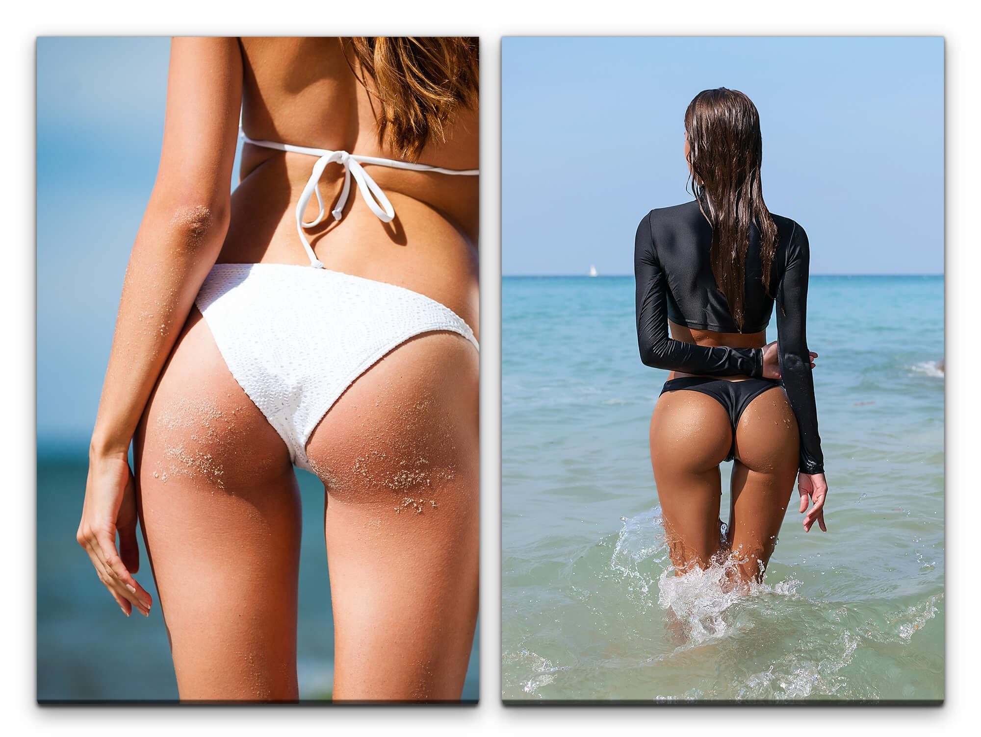 Sinus Art Leinwandbild 2 Bilder je 60x90cm Bikini Sexy junge Frau Strand  Sommer Traumhaft Urlaub