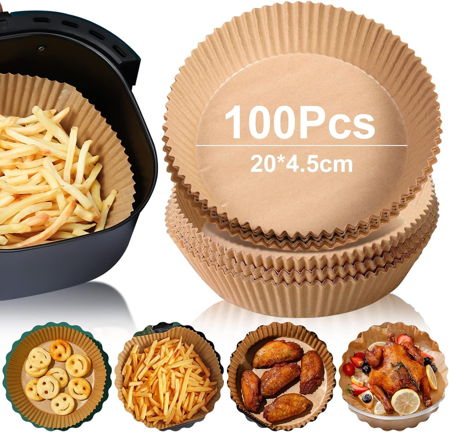 SinLaw Backpapier 100-Packungen Backpapier, Antihaft Einwegpapier Liner, Backzubehör, 20*4.5cm,Backpapier für Heißluftfritteuse,Absorbiert überschüssiges Öl