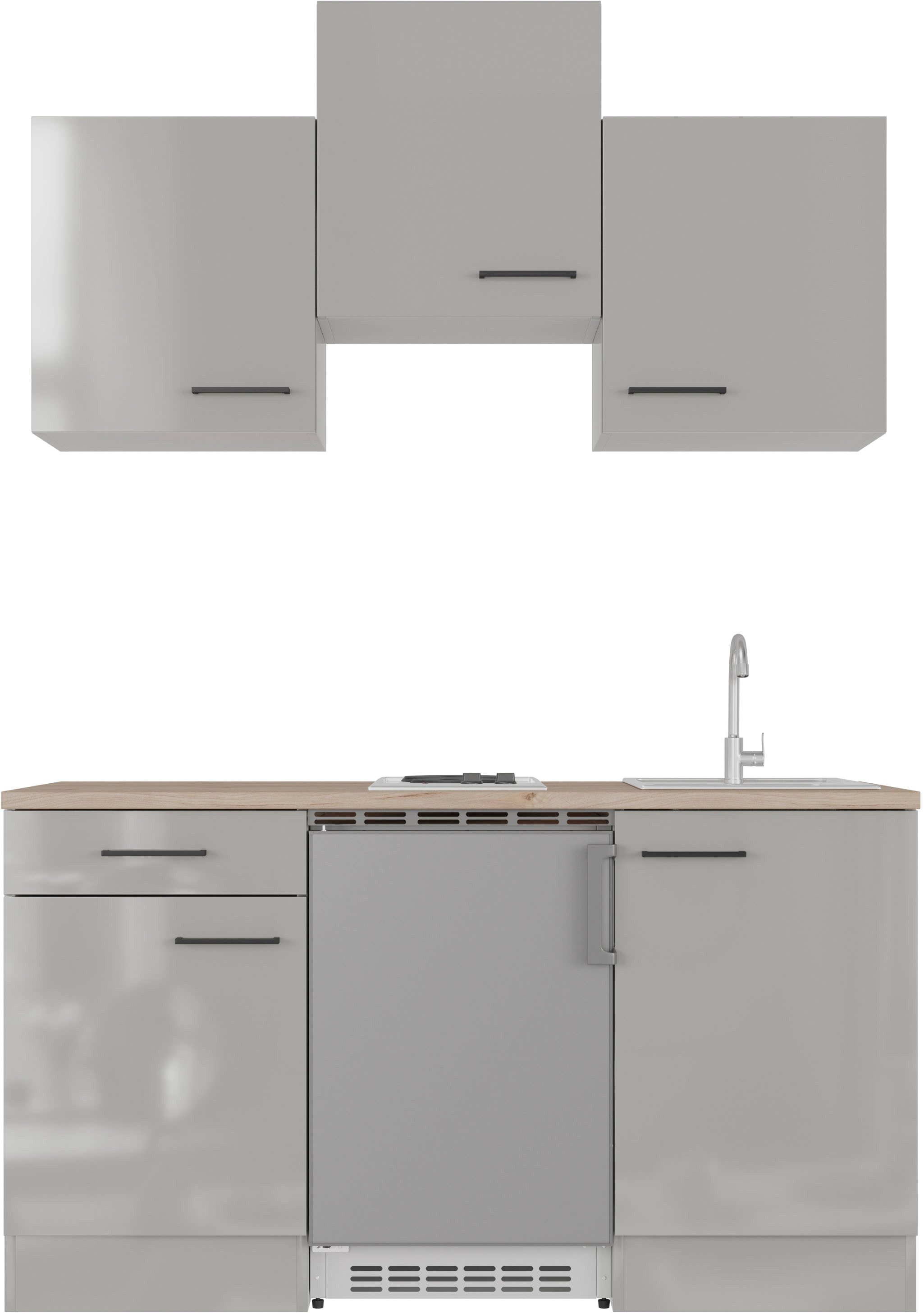 Flex-Well Küchenzeile Lund, mit E-Geräten, Gesamtbreite 150,5 cm, gänzende Fronten